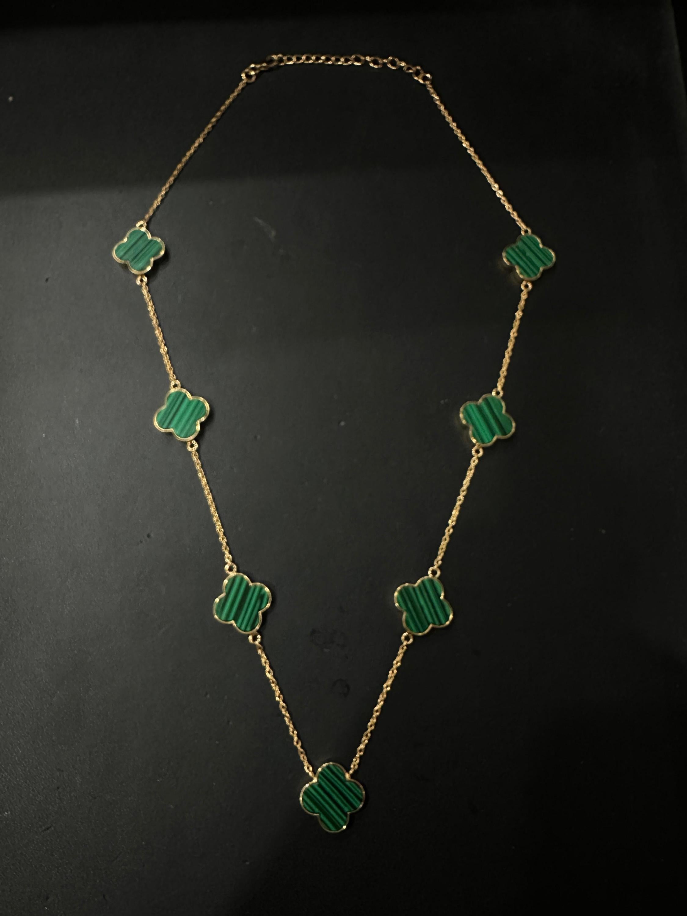 Malachite Clover Necklace 14K Gold Vermeil - Sterling Silver, Minimalist Charm