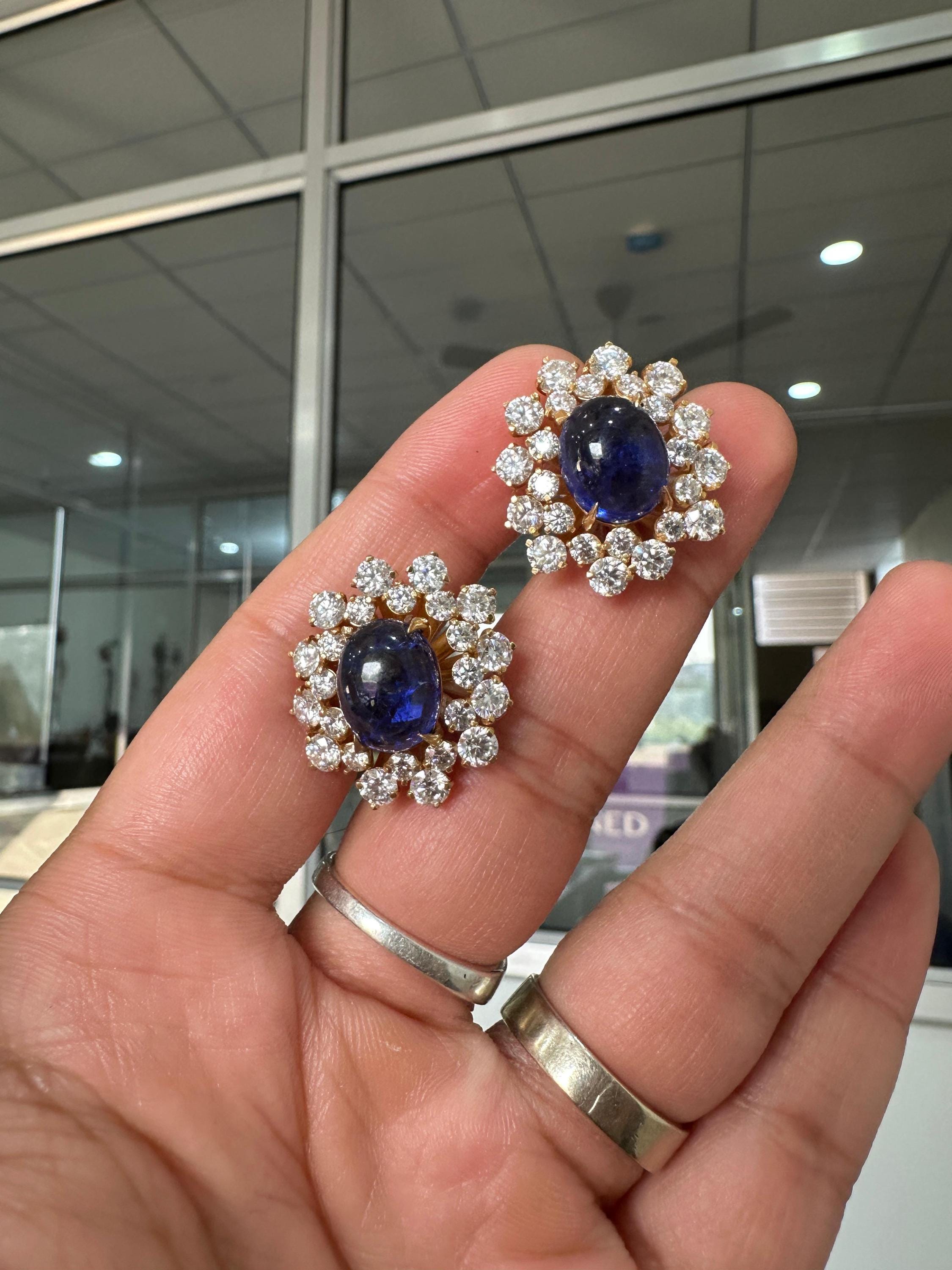 Blue Sapphire Diamond Earrings | 14K Gold Plated | Statement Jewelry Gift for her