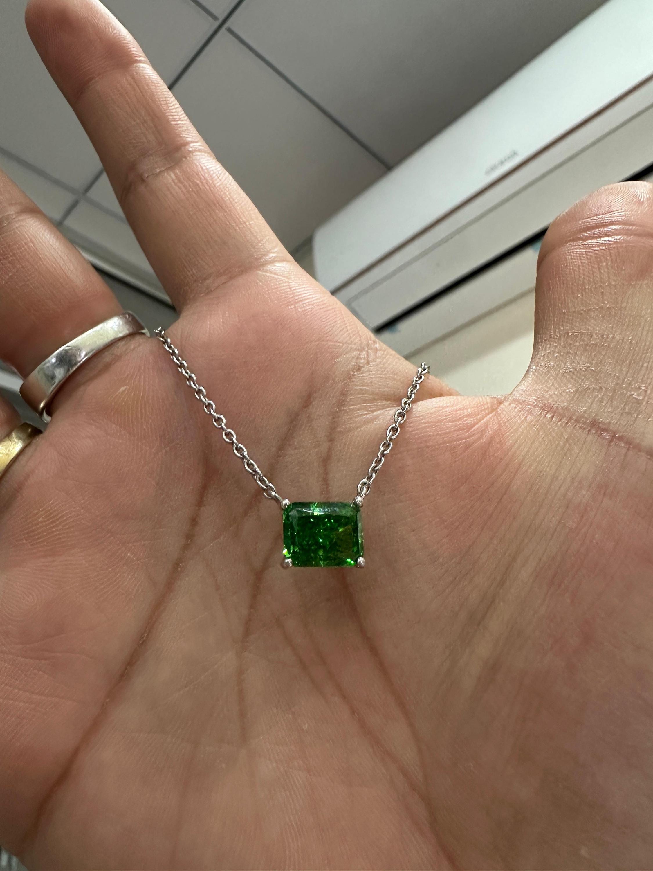 4 CT Zambian Emerald Pendant Necklace | 925 Sterling Silver | Gift for him her