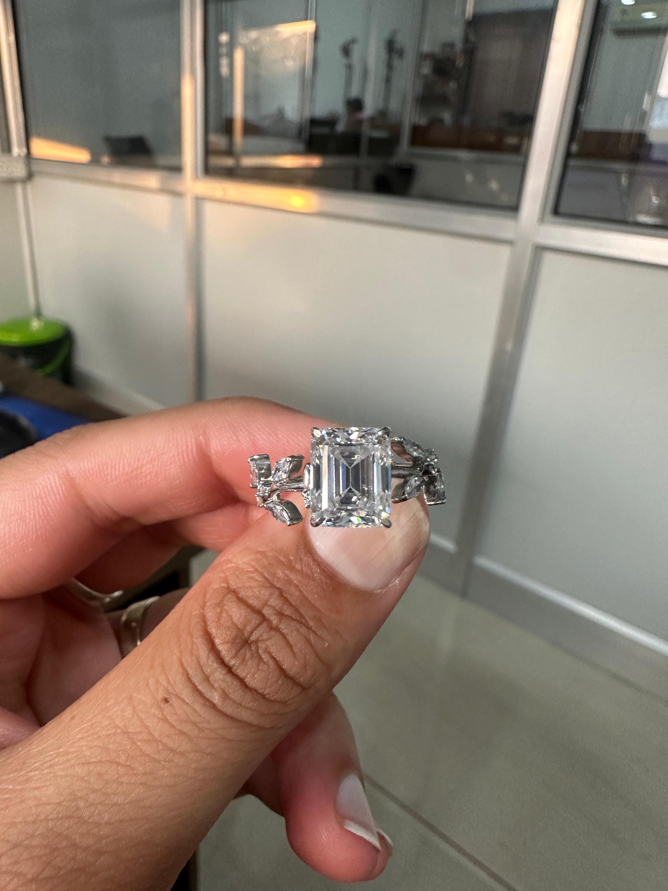 Moissanite Leaf Inspired Engagement Ring | 14K White Gold | Luxury wedding ring for her