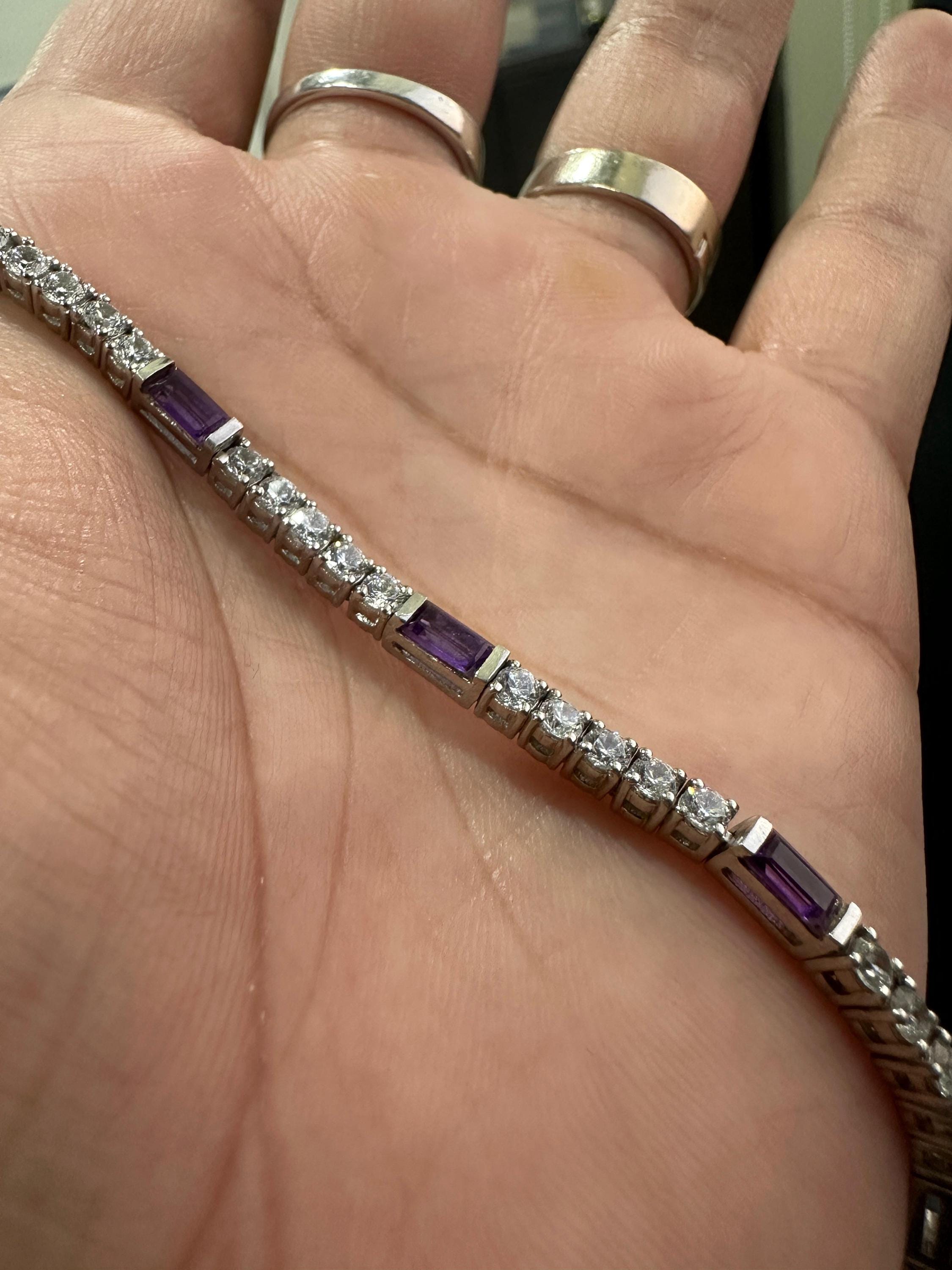 Amethyst Moissanite Tennis Bracelet, 925 Sterling Silver, Multi Shape Bracelet, Luxury Anniversary Gift