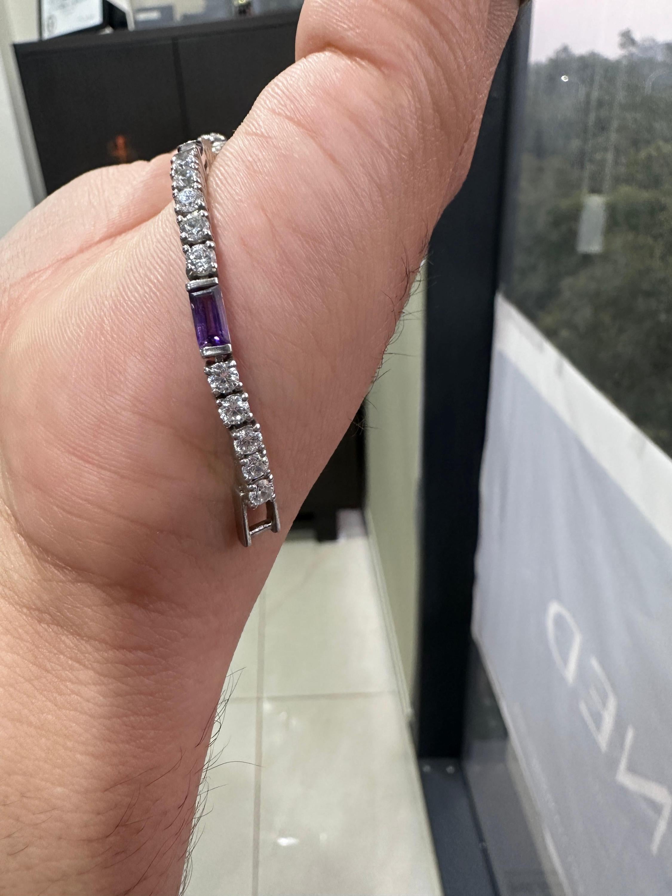 Amethyst Moissanite Tennis Bracelet, 925 Sterling Silver, Multi Shape Bracelet, Luxury Anniversary Gift