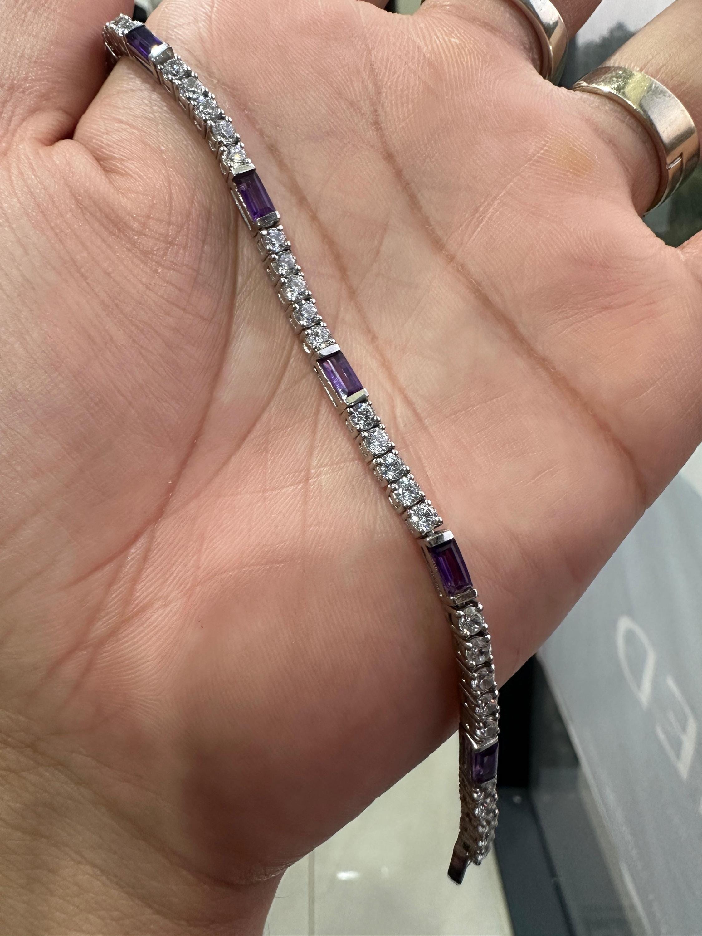 Amethyst Moissanite Tennis Bracelet, 925 Sterling Silver, Multi Shape Bracelet, Luxury Anniversary Gift