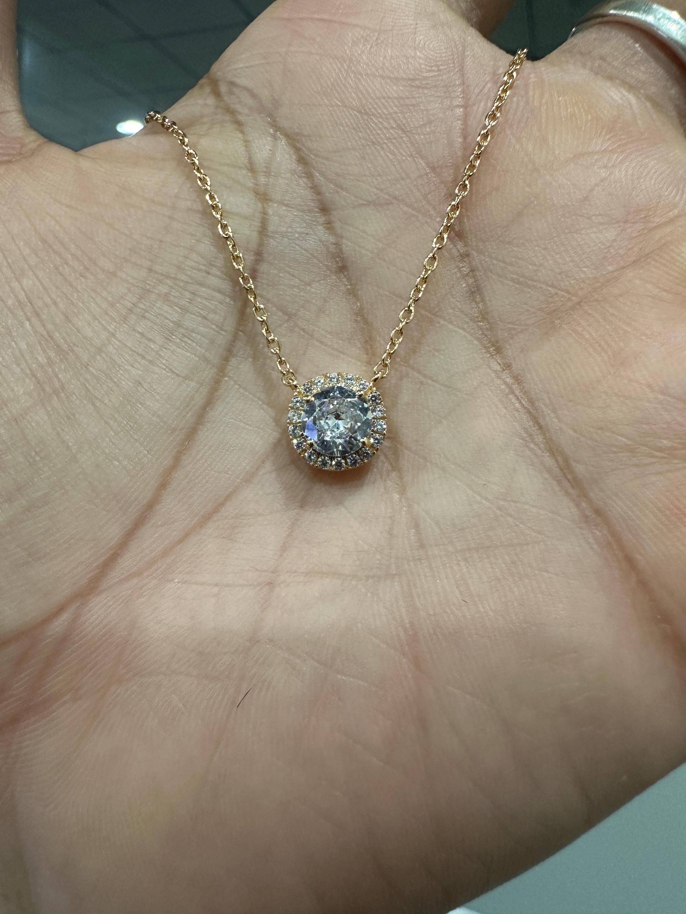 Minimal Moissanite Halo Pendant 14K Yellow Gold, 1 CT Round Moissanite Necklace for her