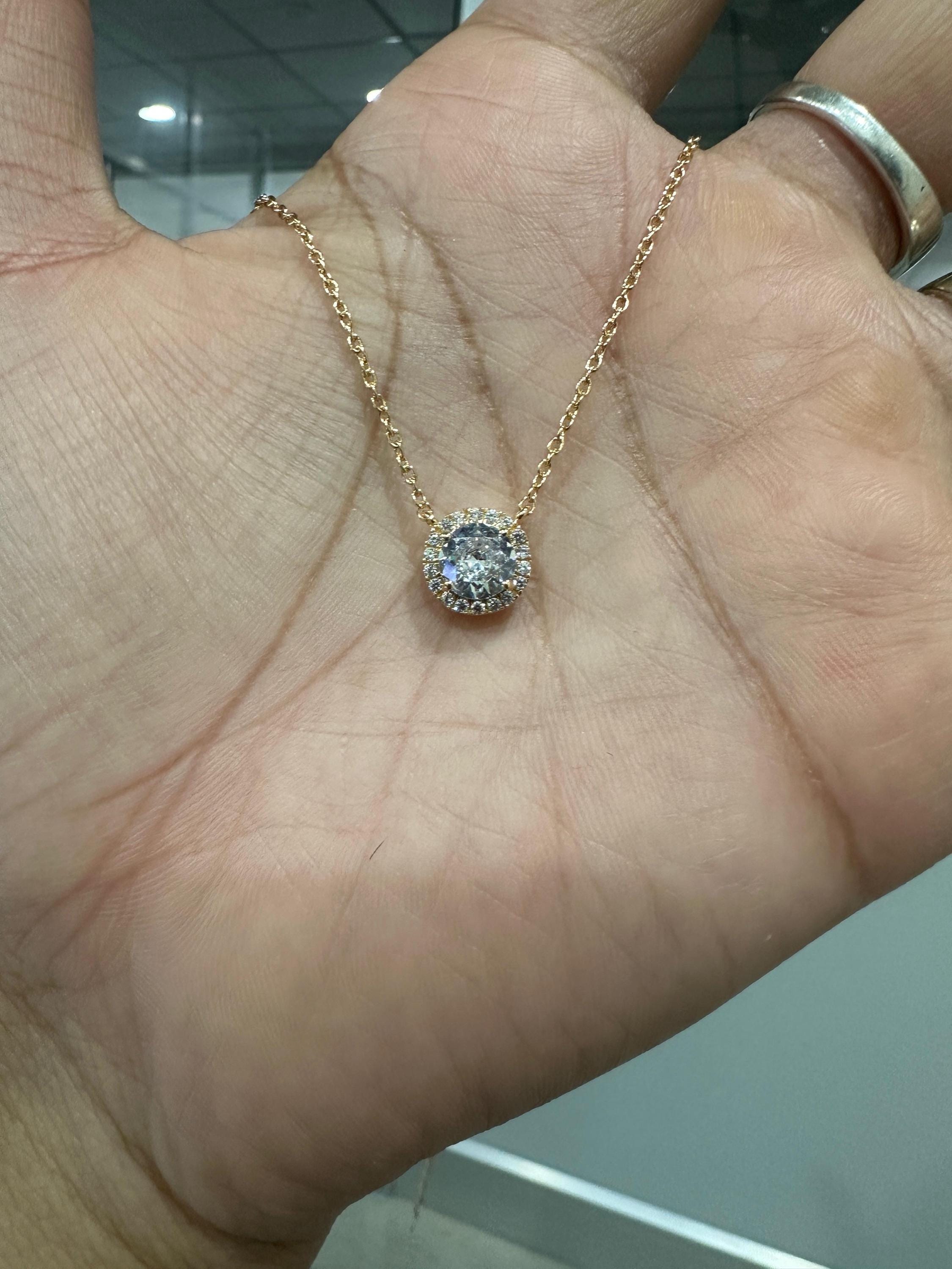 Minimal Moissanite Halo Pendant 14K Yellow Gold, 1 CT Round Moissanite Necklace for her