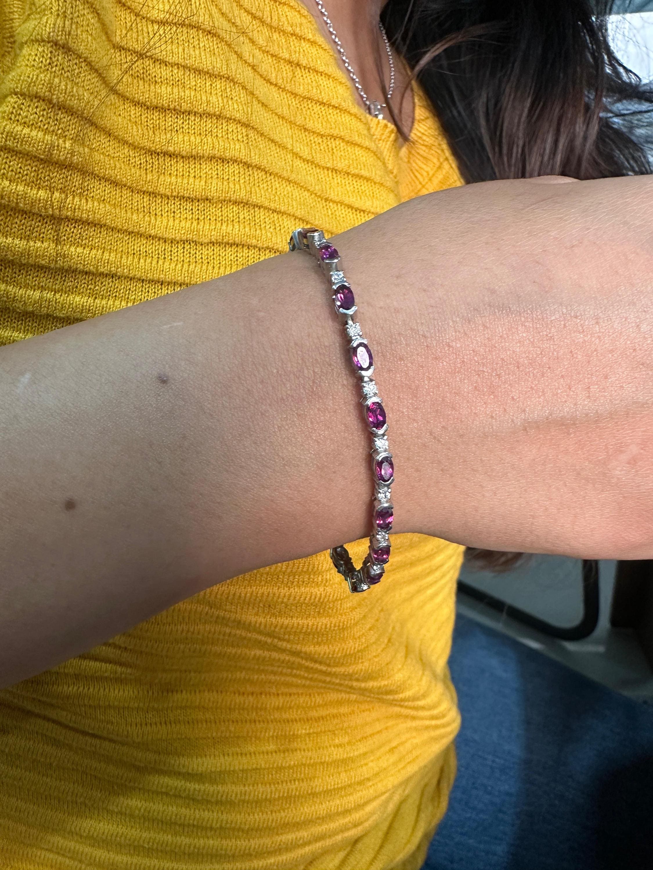 Rhodolite Diamond Tennis Bracelet | 925 Sterling Silver, Unique Bridal Bracelet