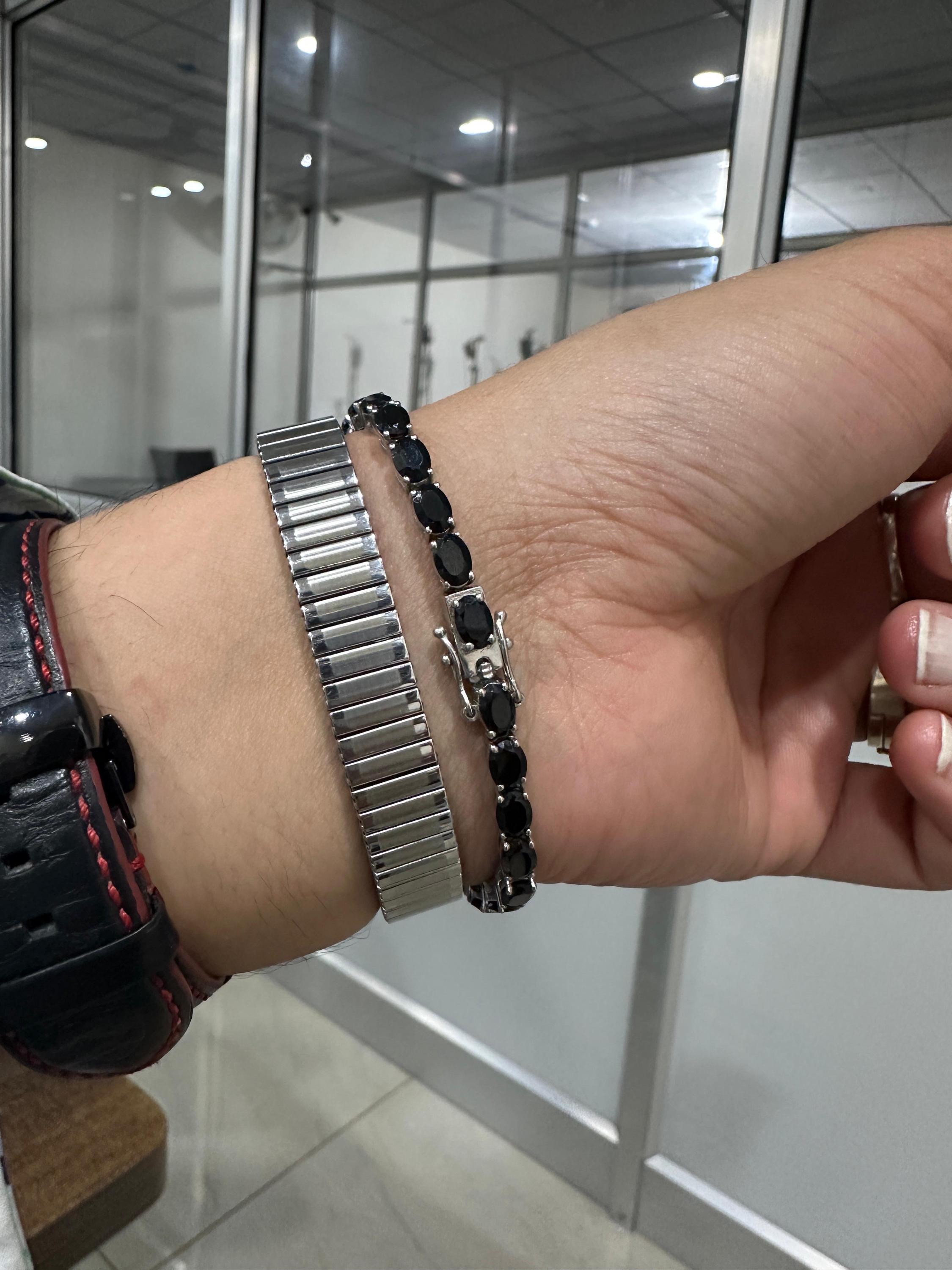 Men's Black Spinel Tennis Bracelet | 925 Sterling Silver, Luxury gift for him