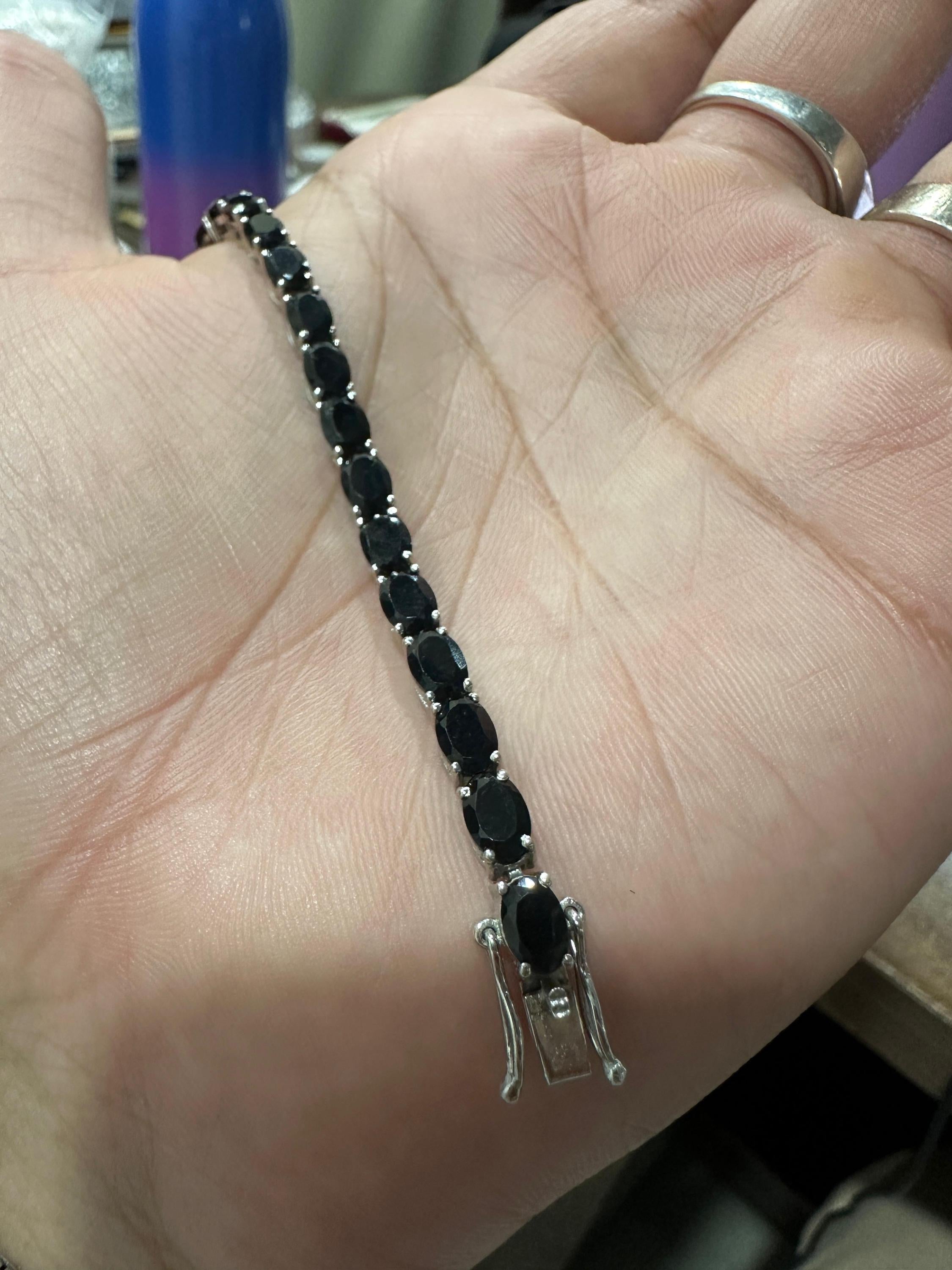 Men's Black Spinel Tennis Bracelet | 925 Sterling Silver, Luxury gift for him