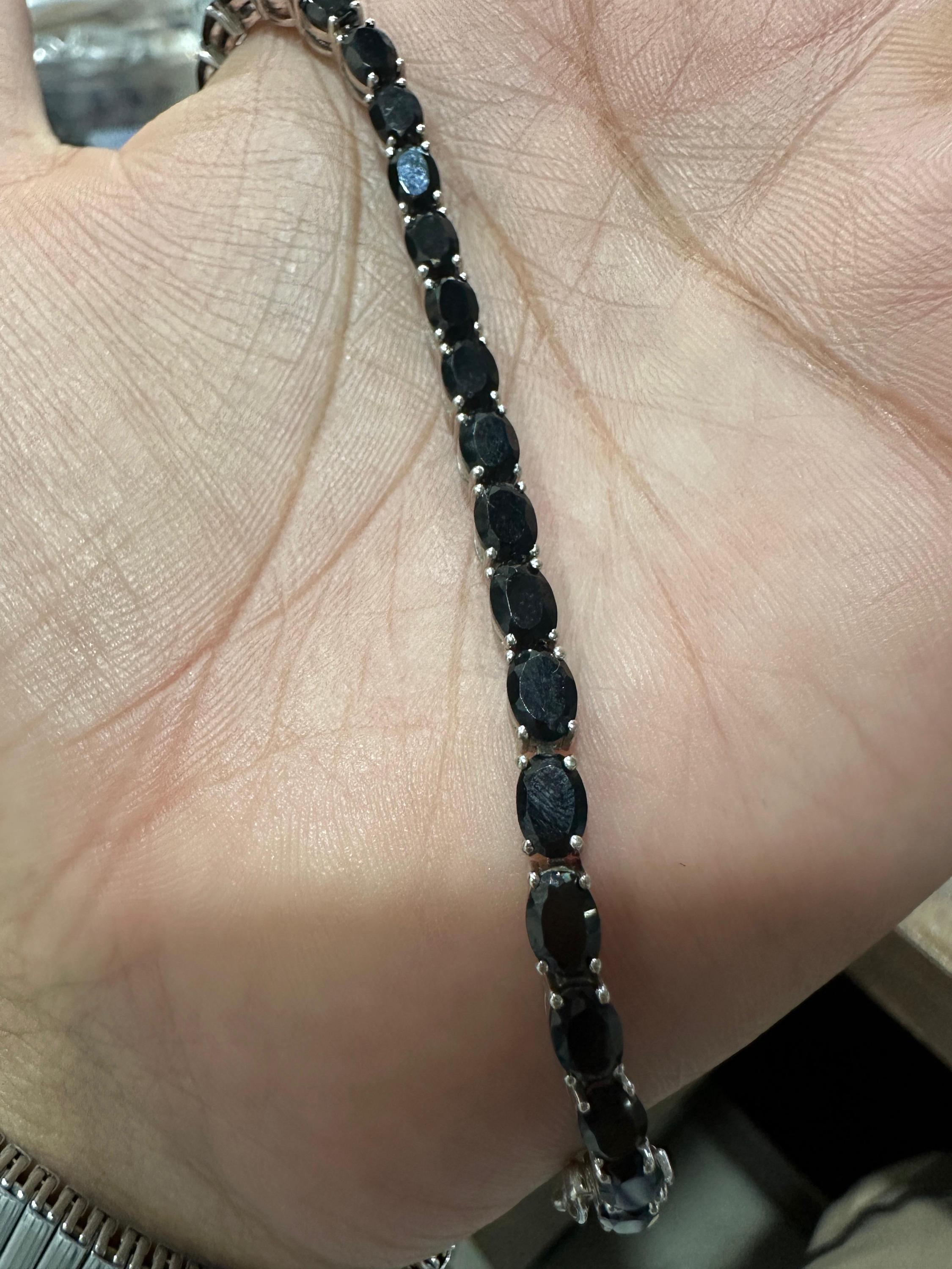 Men's Black Spinel Tennis Bracelet | 925 Sterling Silver, Luxury gift for him