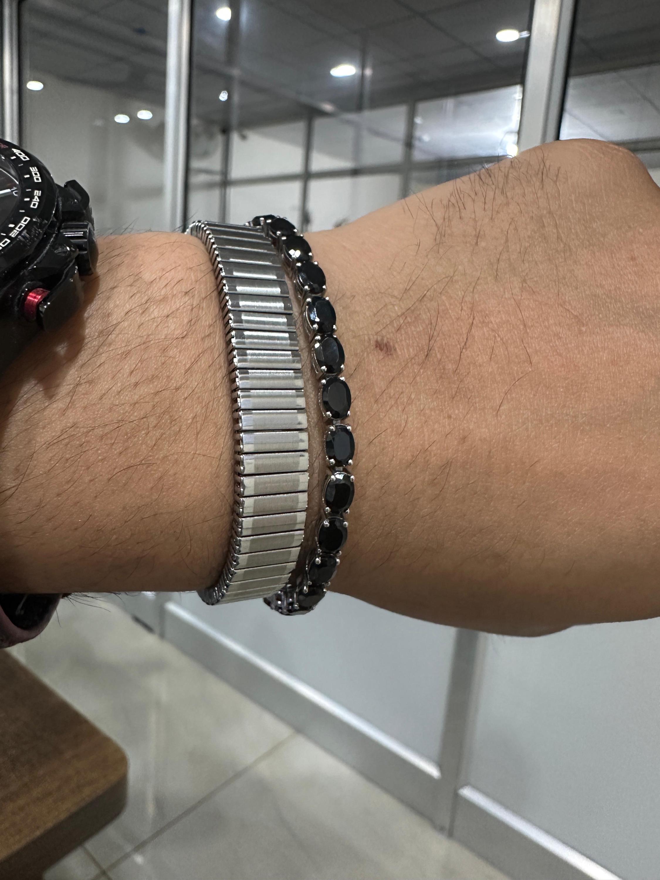 Men's Black Spinel Tennis Bracelet | 925 Sterling Silver, Luxury gift for him