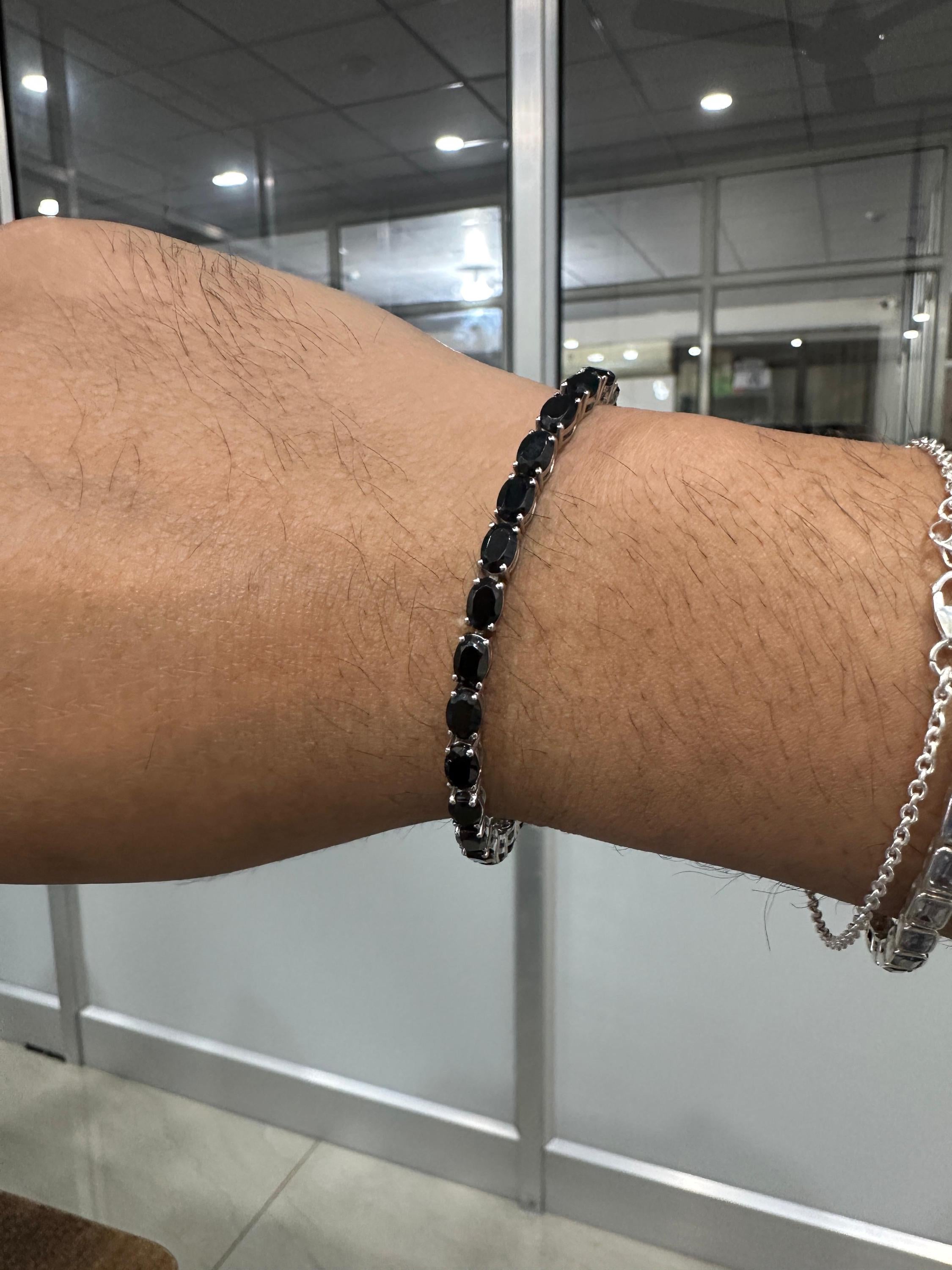 Men's Black Spinel Tennis Bracelet | 925 Sterling Silver, Luxury gift for him