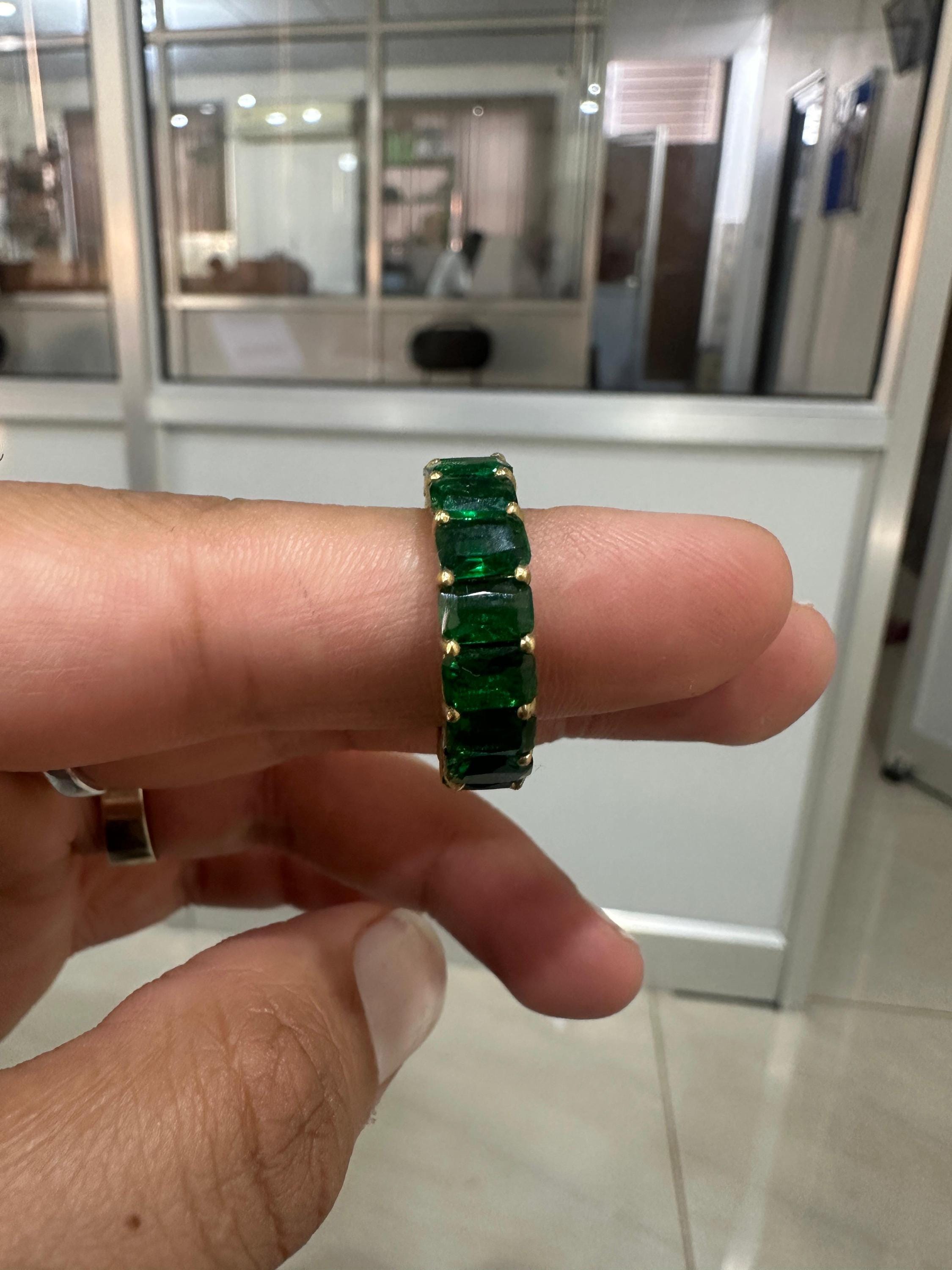 Emerald Eternity Band Ring | 14K Gold Finish, 11 Ct