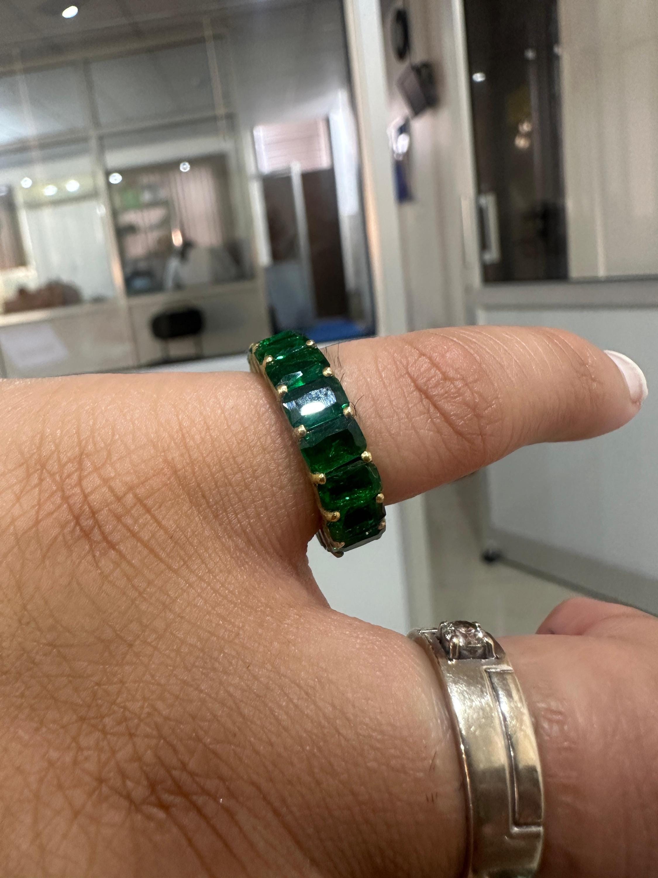 Emerald Eternity Band Ring | 14K Gold Finish, 11 Ct