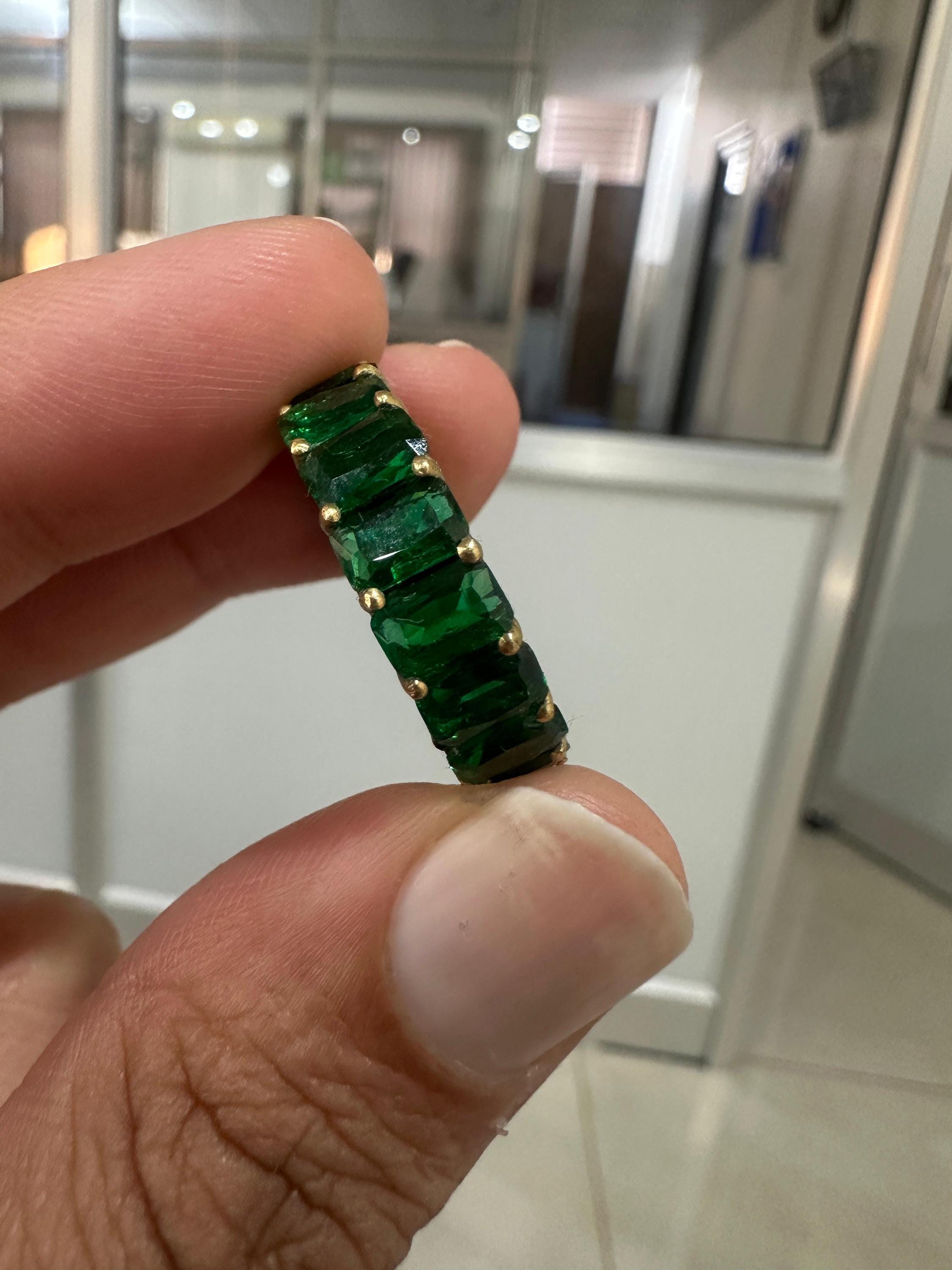 Emerald Eternity Band Ring | 14K Gold Finish, 11 Ct