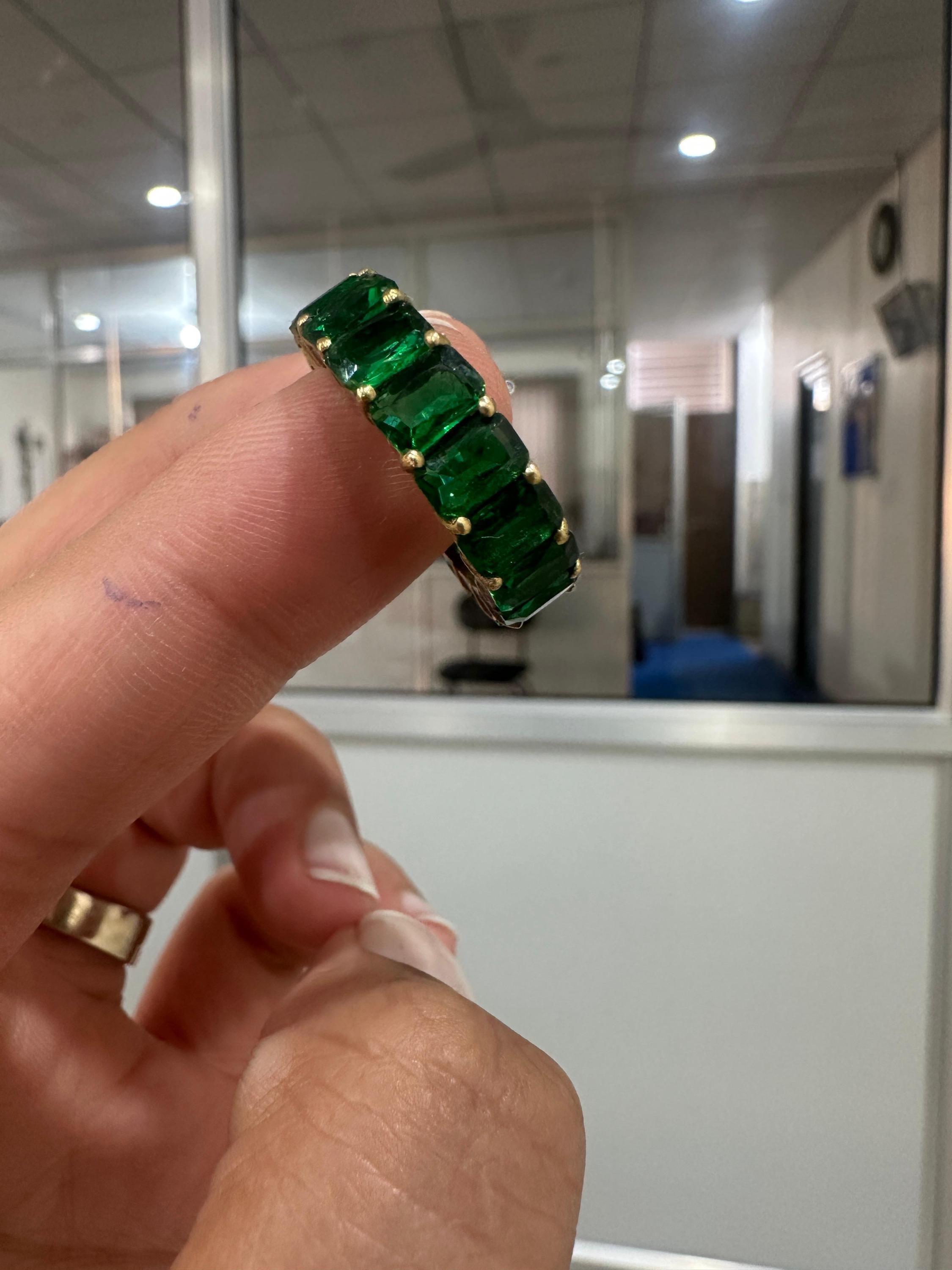 Emerald Eternity Band Ring | 14K Gold Finish, 11 Ct