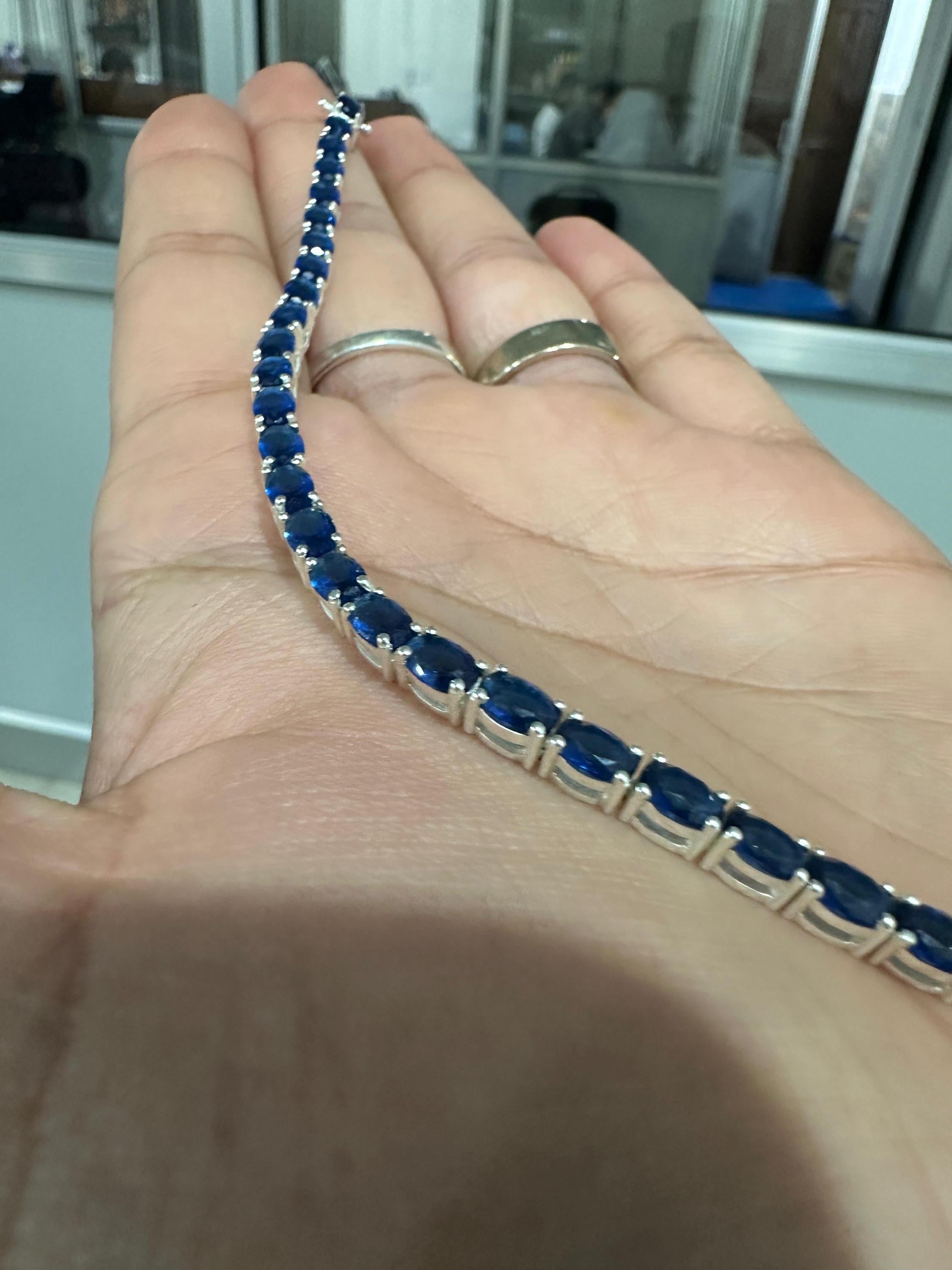 Blue Sapphire Tennis Bracelet | Oval Cut, 925 Sterling Silver Men's Bracelet, 20 CT