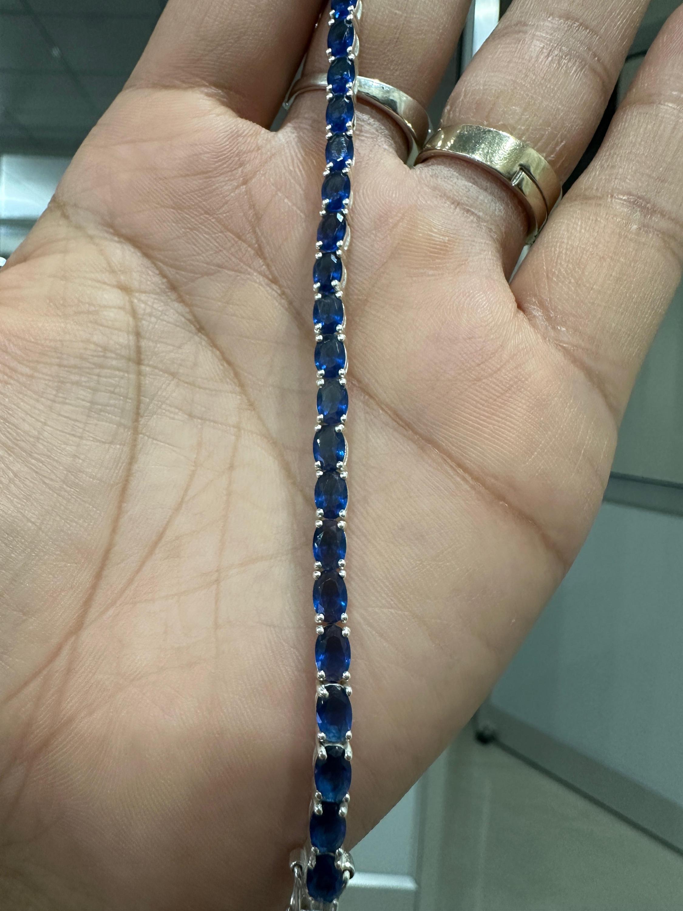 Blue Sapphire Tennis Bracelet | Oval Cut, 925 Sterling Silver Men's Bracelet, 20 CT