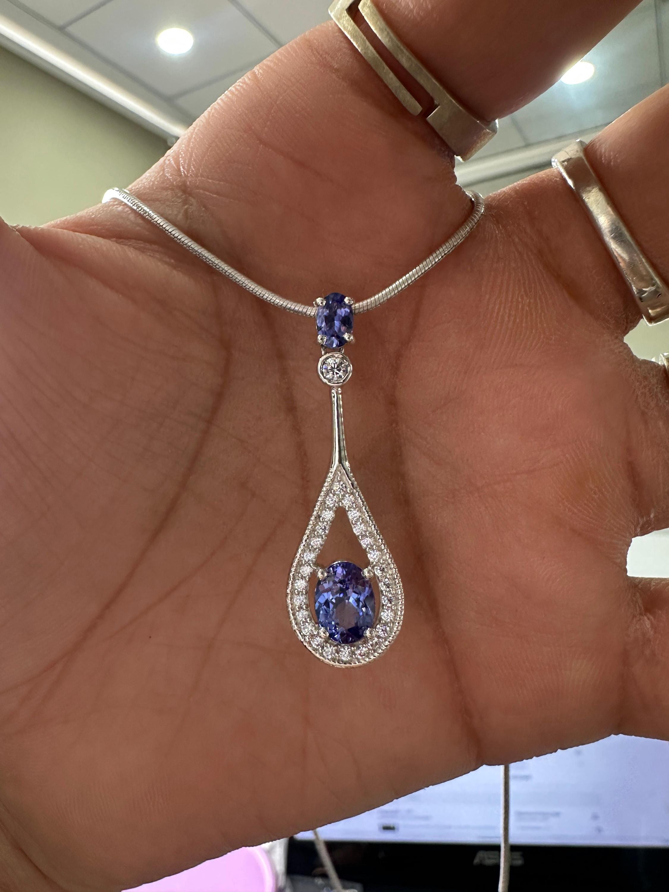 14k Tanzanite Drop Pendant Necklace for Women | Unique Anniversary Gift