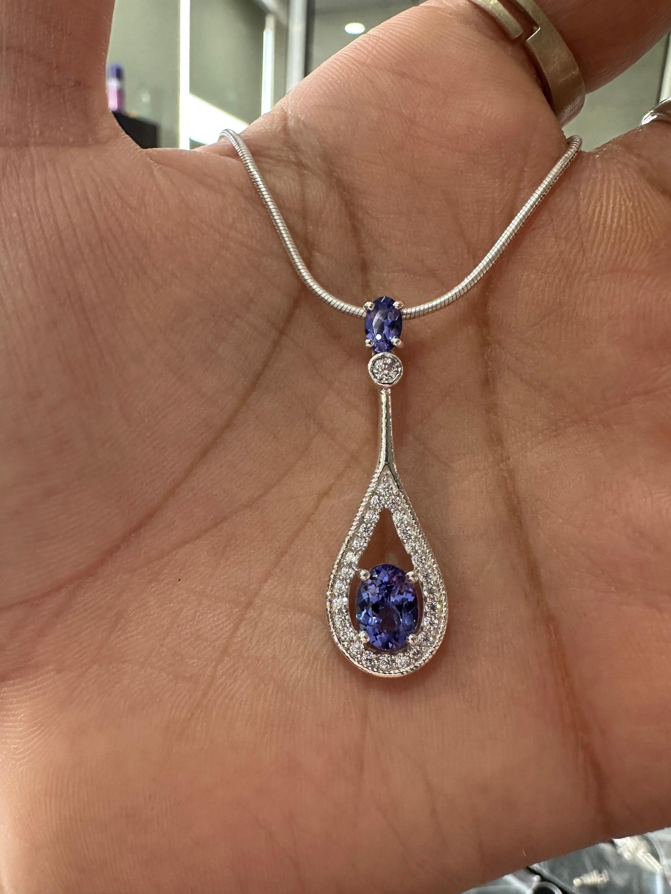 Unique Tanzanite Drop Pendant Necklace | 14k White Gold | Christmas Gift for her