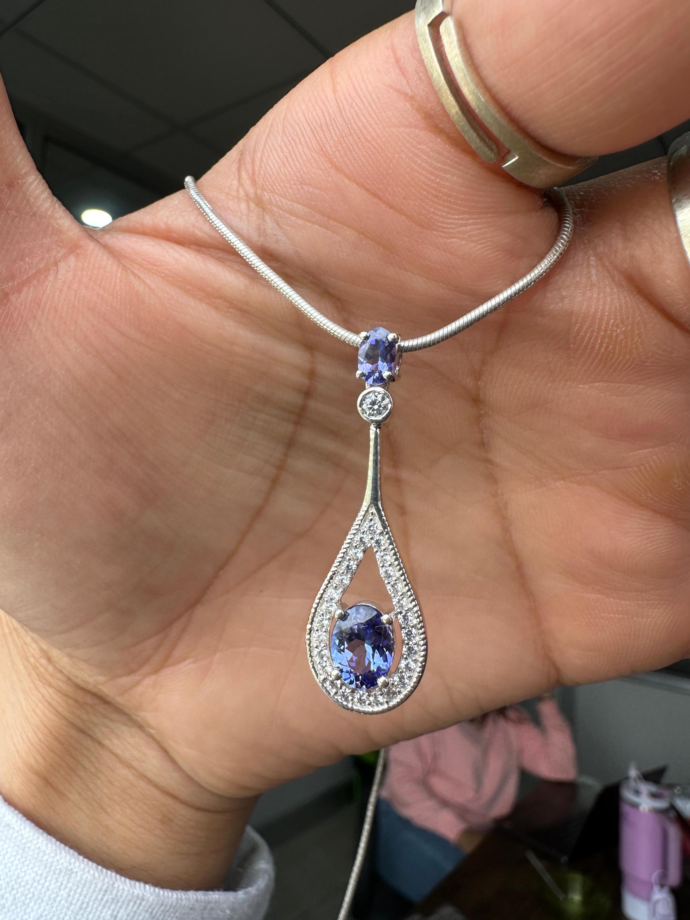 Unique Tanzanite Drop Pendant Necklace | 14k White Gold | Christmas Gift for her