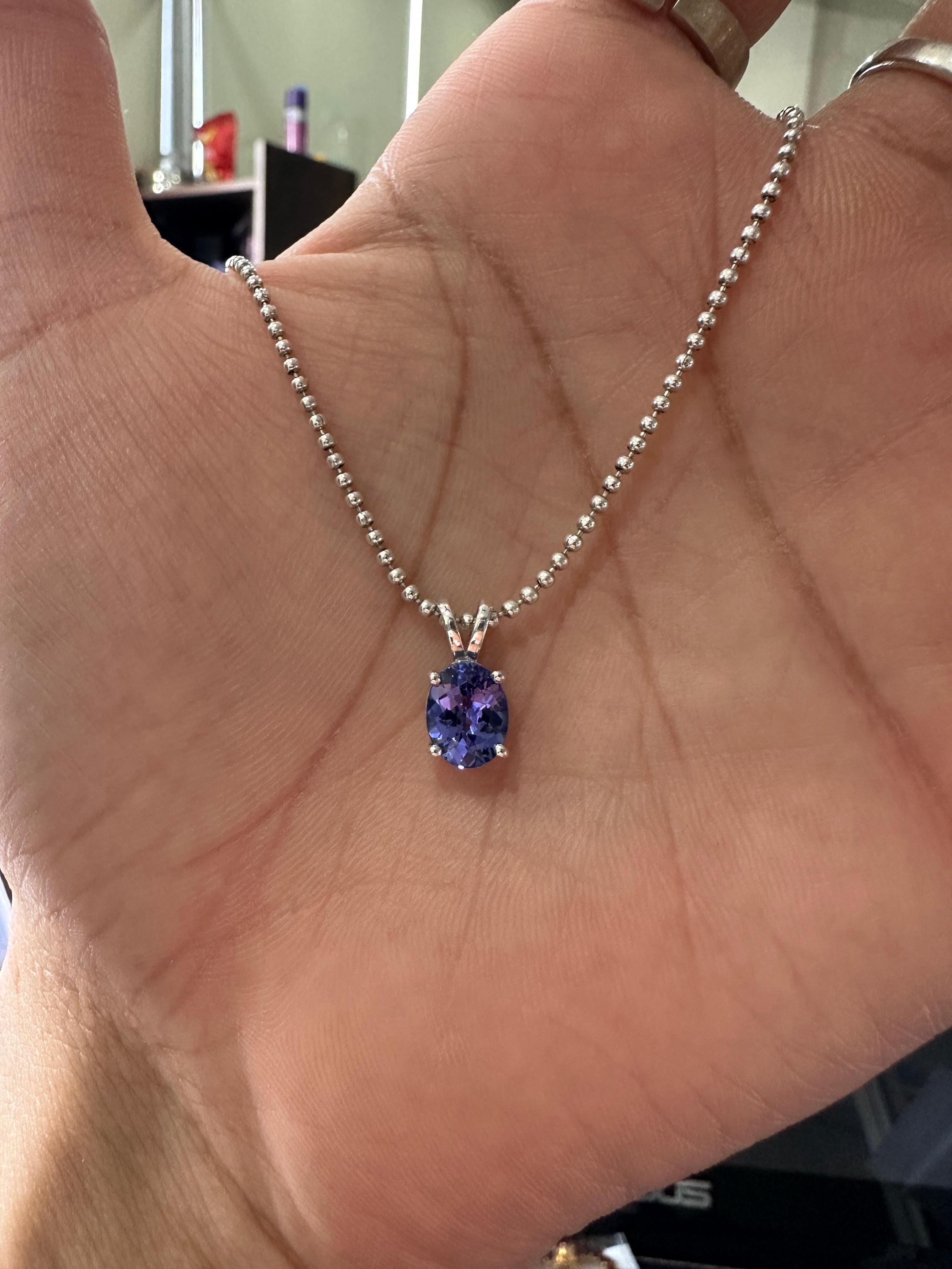 Oval Cut Tanzanite Pendant | 2 Ct Rare Blue Purple Gemstone Jewelry, 14K White Gold