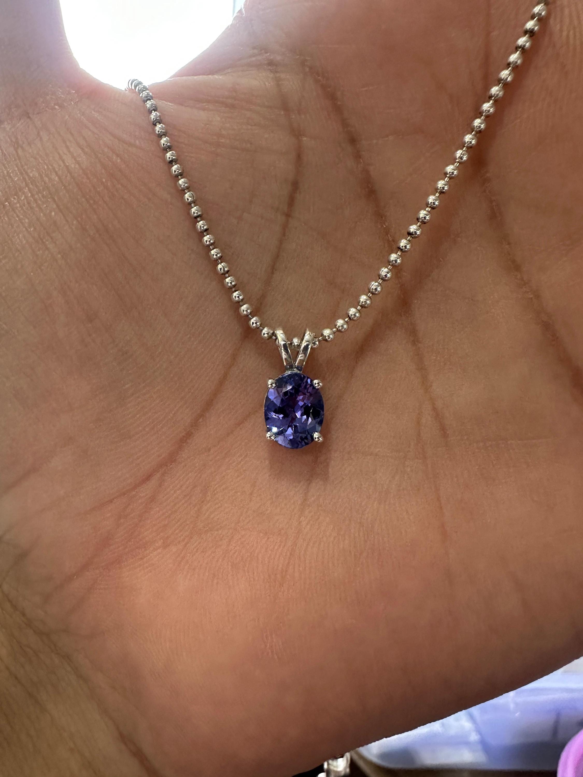 2 CT Tanzanite Oval Pendant Necklace | 14k White Gold Rare Gemstone Jewelry
