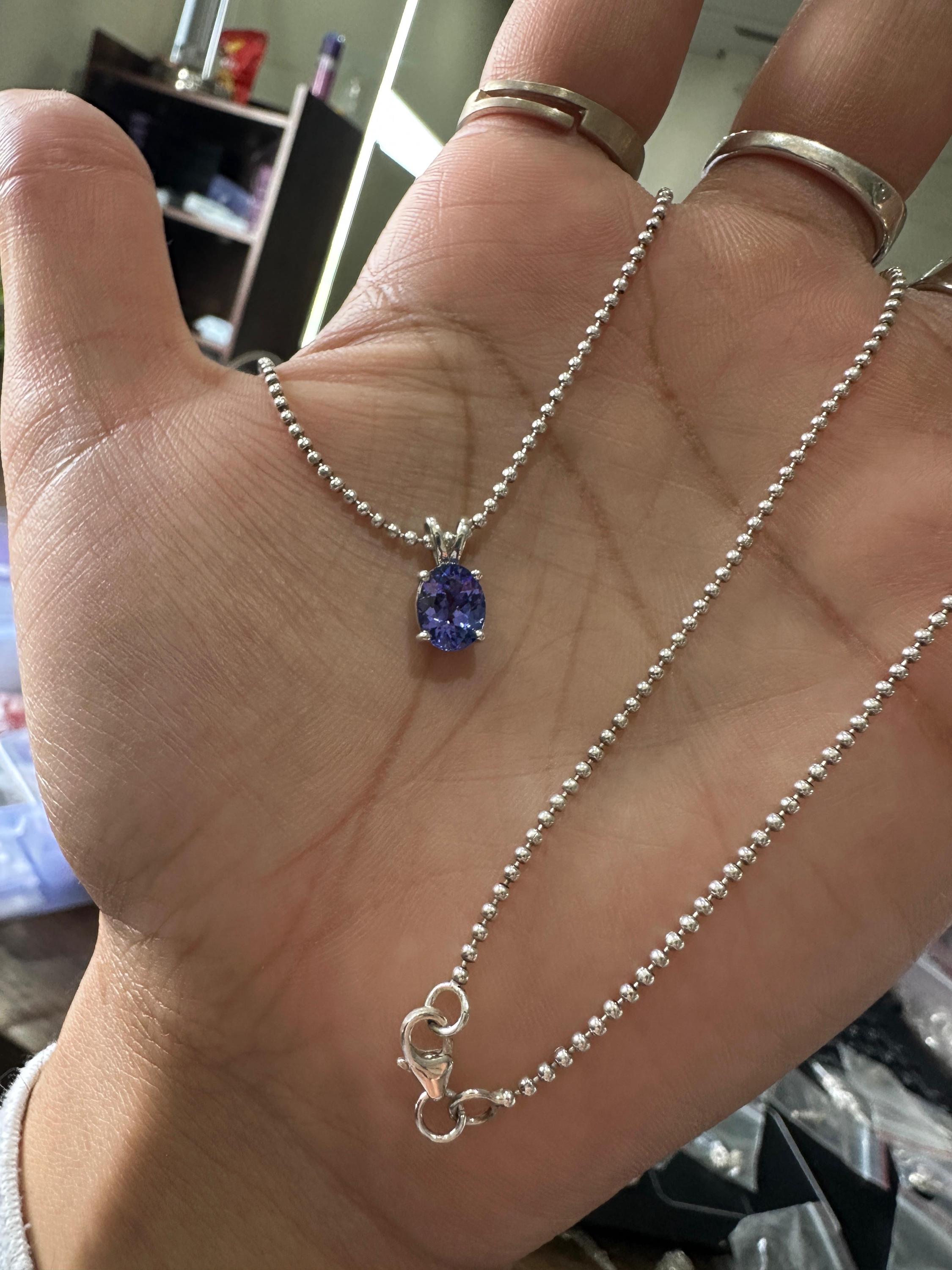2 CT Tanzanite Oval Pendant Necklace | 14k White Gold Rare Gemstone Jewelry