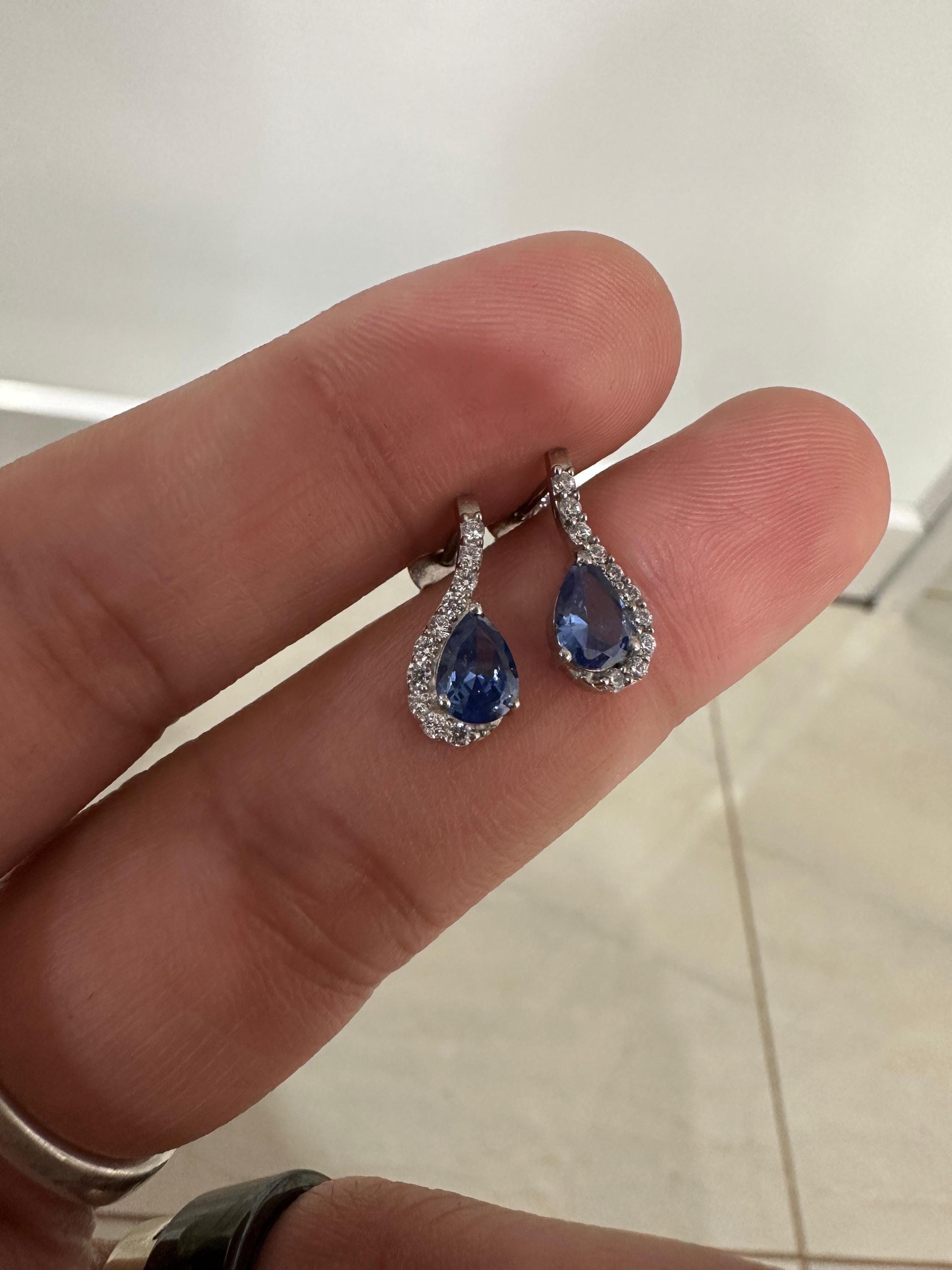 Natural Tanzanite Pear Drop Earrings | 14k White Gold, December Birthstone Jewelry
