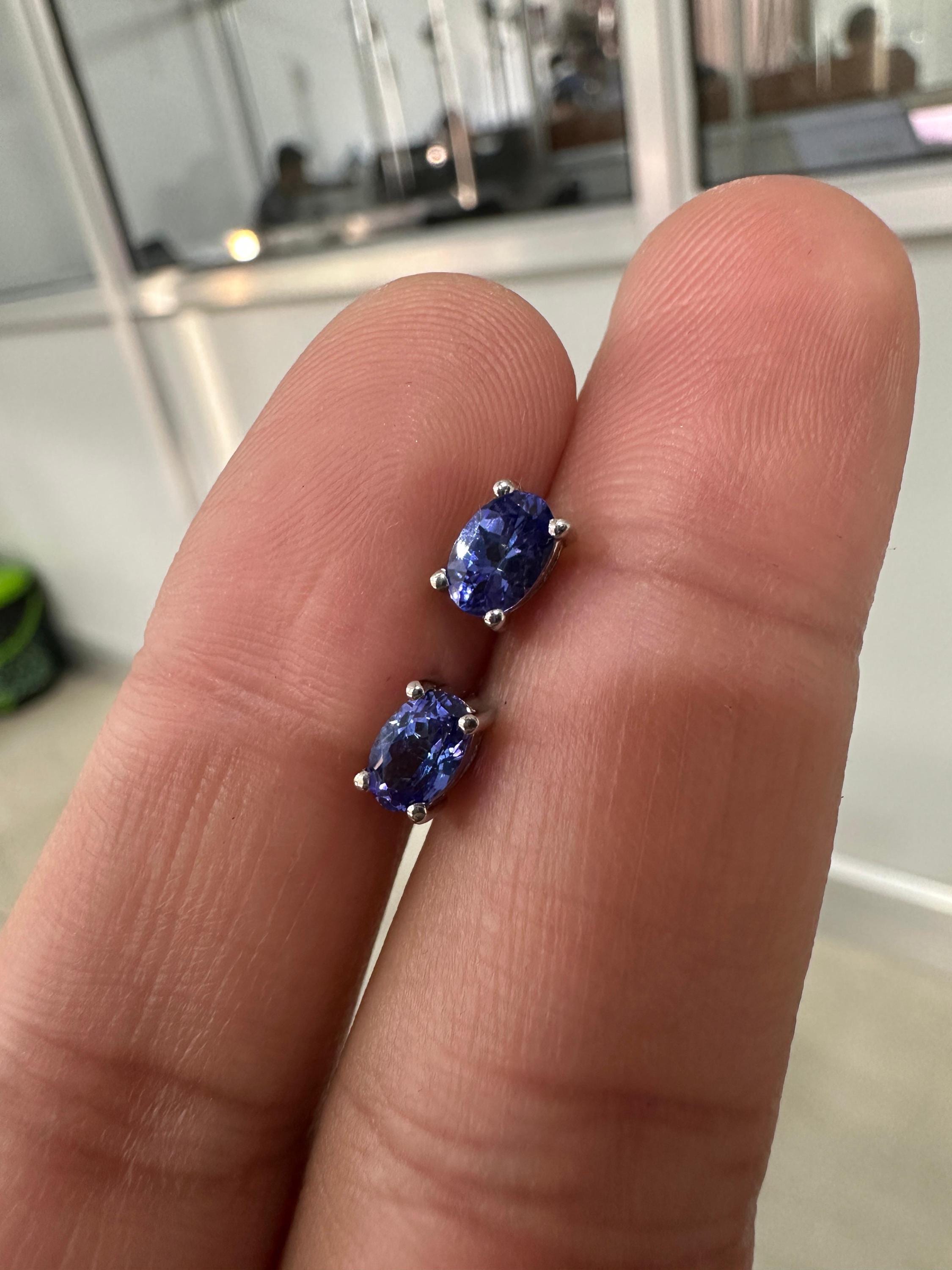 14k Gold Oval Tanzanite Solitaire Studs, December Birthstone, First Anniversary Gift