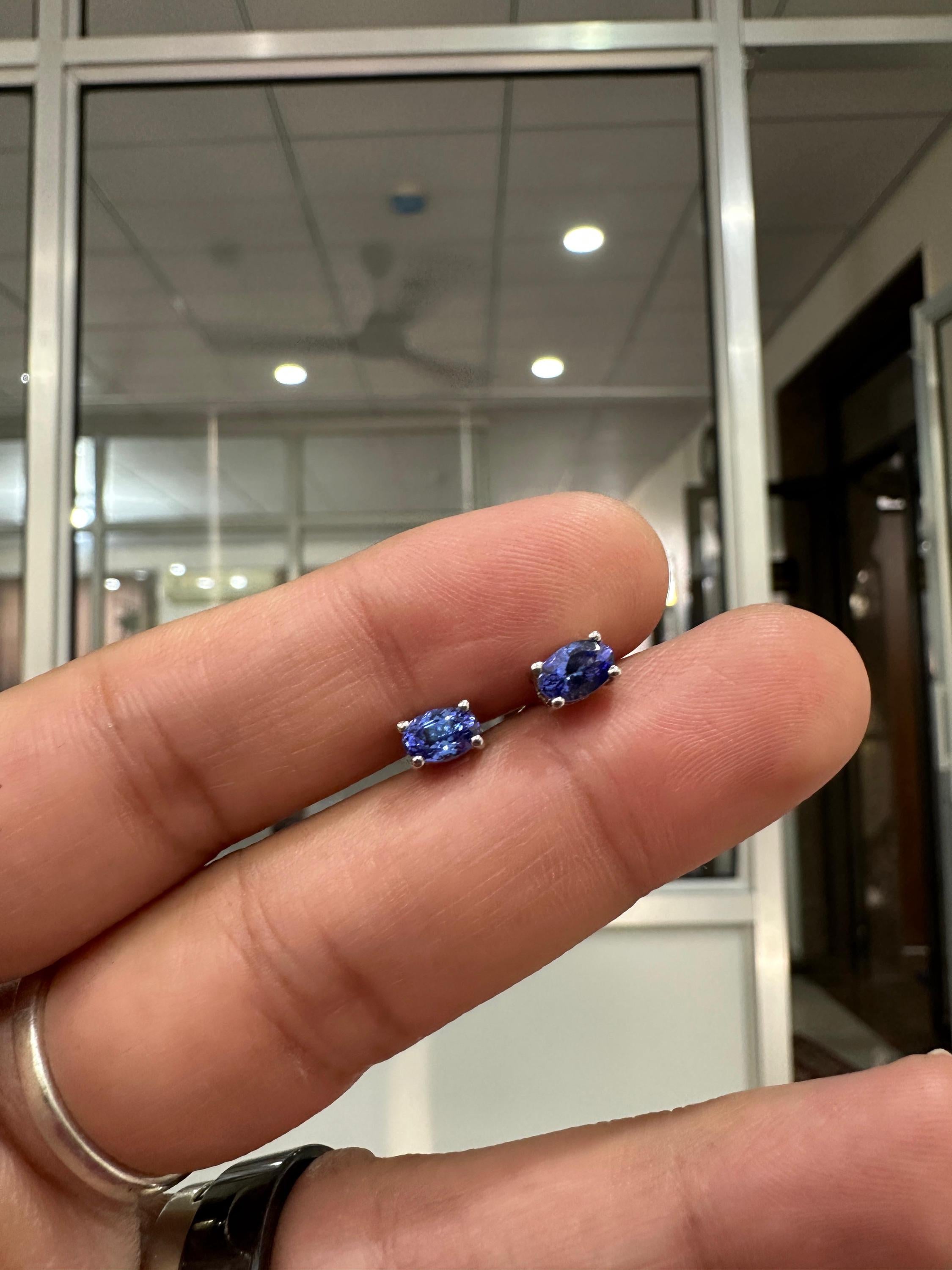 14k Gold Oval Tanzanite Solitaire Studs, December Birthstone, First Anniversary Gift