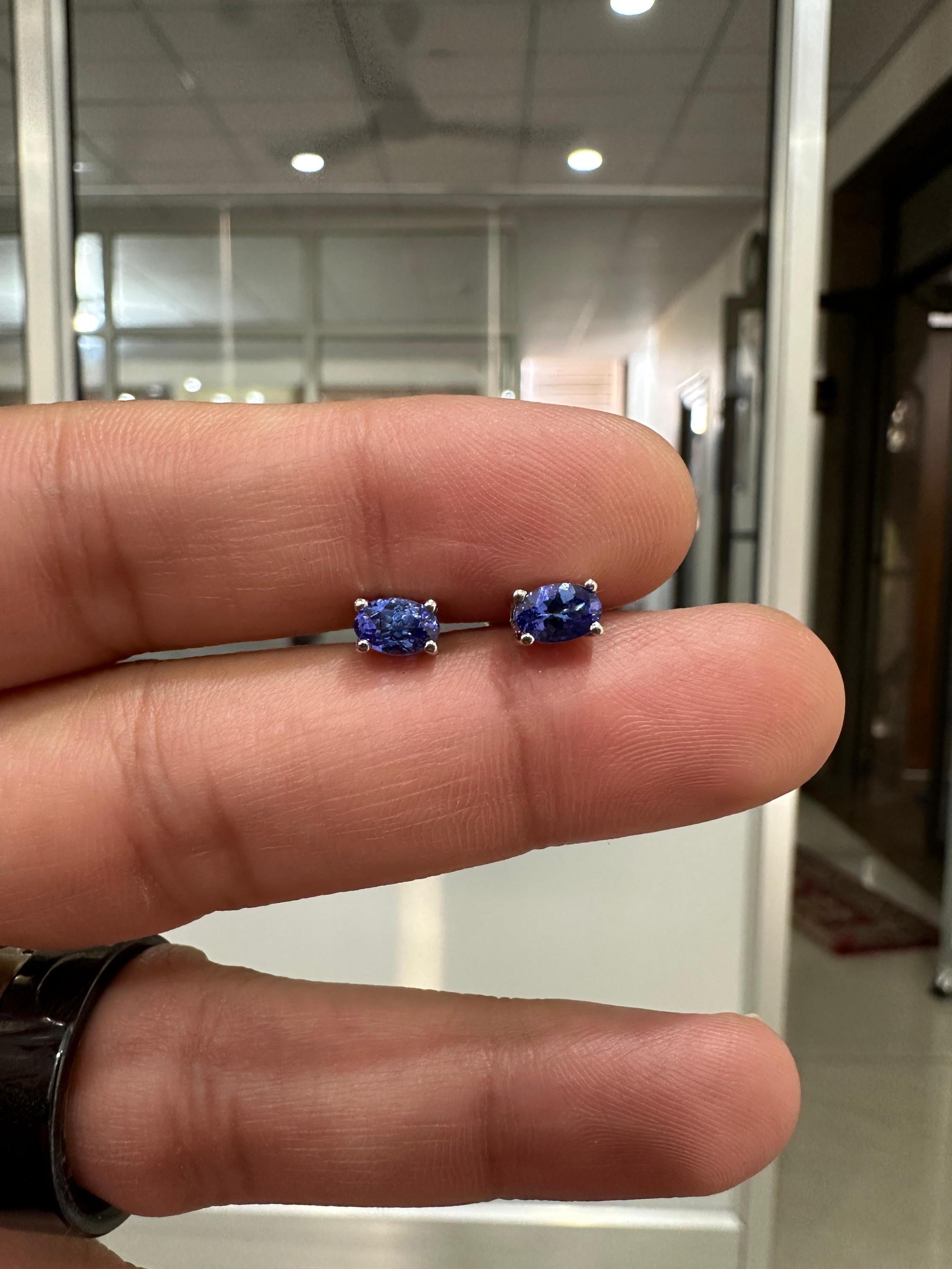 14k Gold Oval Tanzanite Solitaire Studs, December Birthstone, First Anniversary Gift