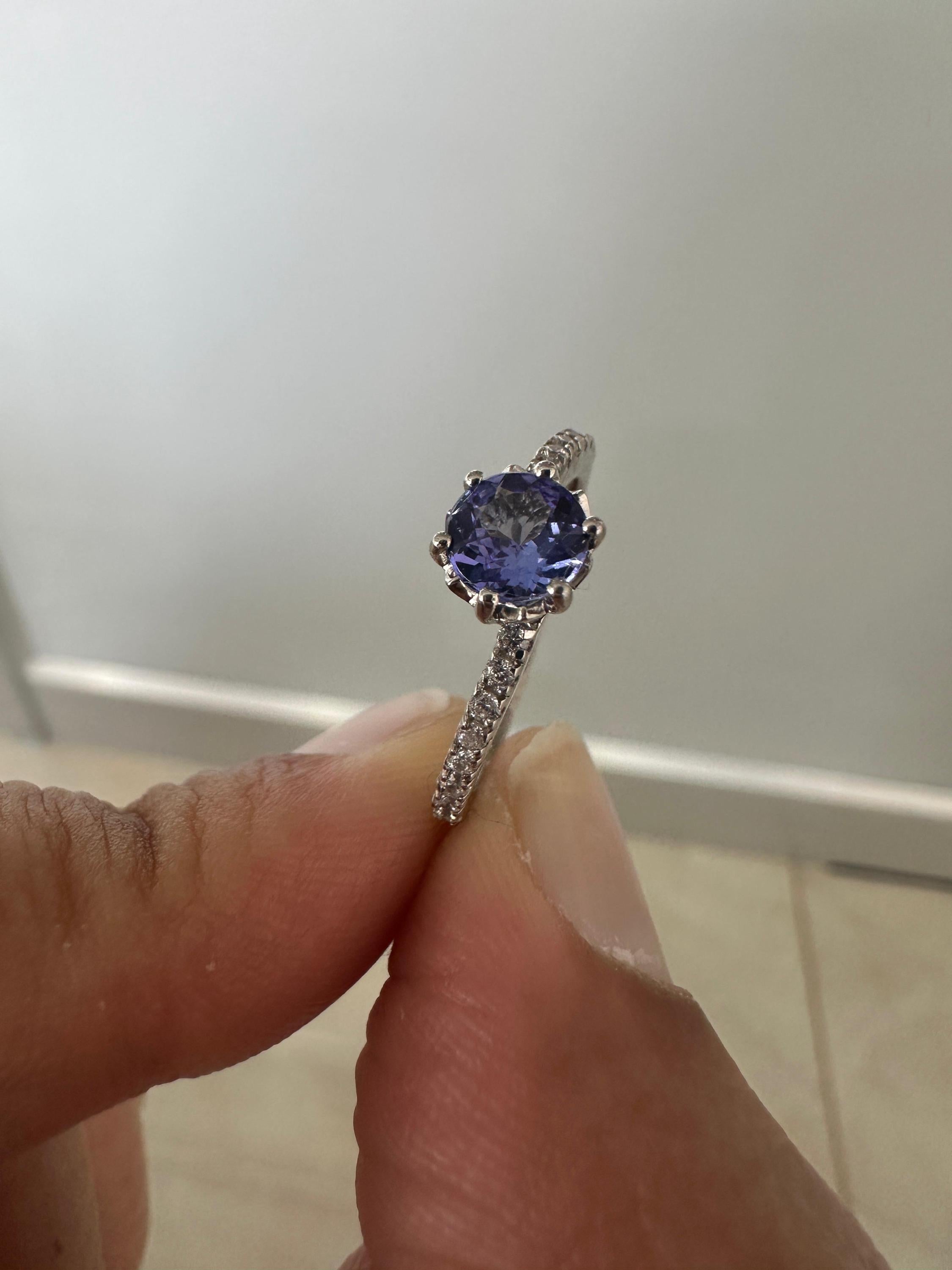 1 CT Blue Tanzanite Engagement Ring | 14K White Gold, December Birthstone Jewelry