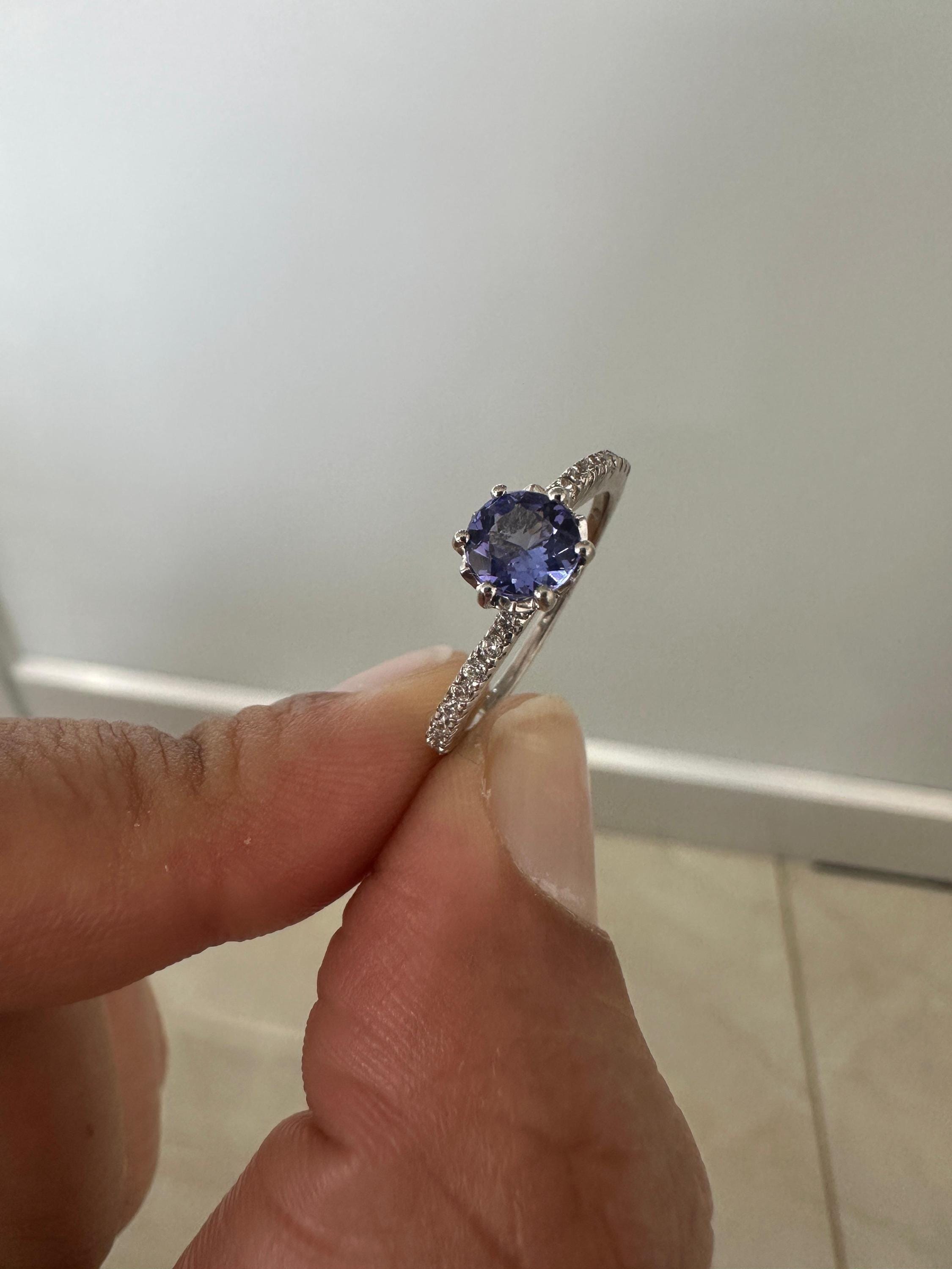 1 CT Blue Tanzanite Engagement Ring | 14K White Gold, December Birthstone Jewelry
