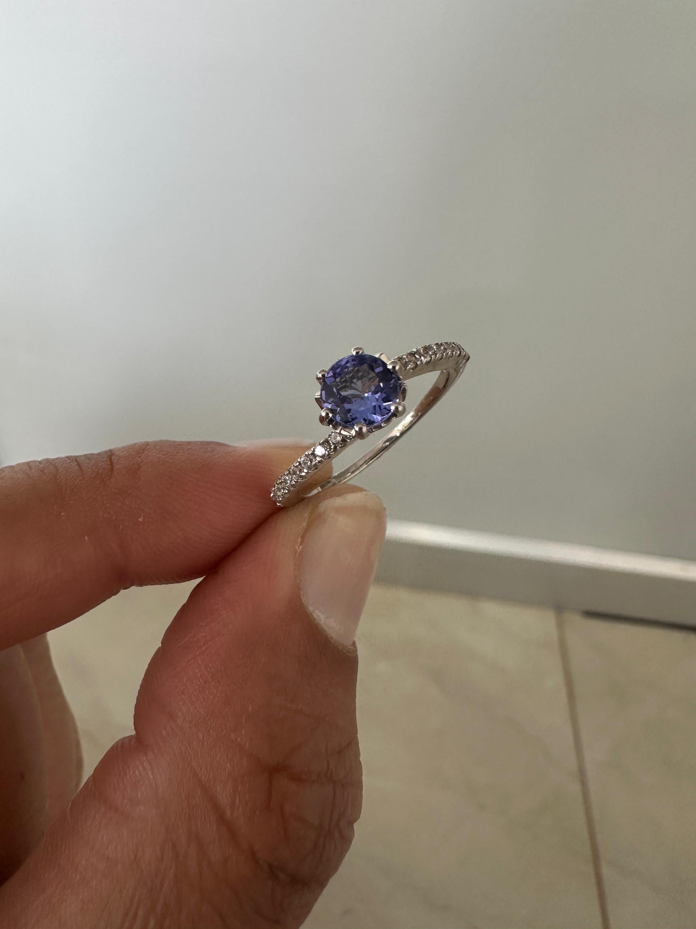 1 CT Blue Tanzanite Engagement Ring | 14K White Gold, December Birthstone Jewelry