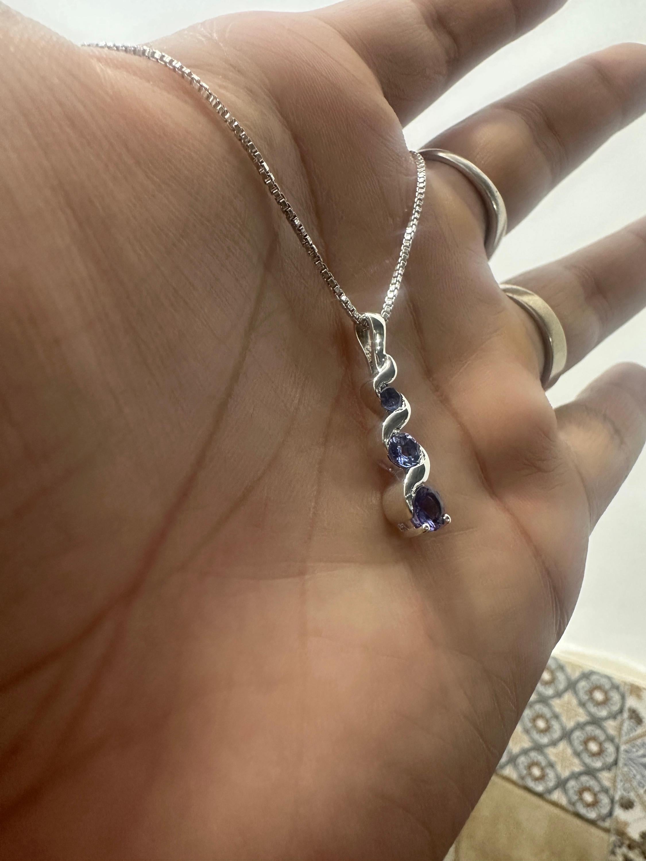 14k Gold Tanzanite Pendant | Unique Three Stone Necklace | Anniversary Gift for her