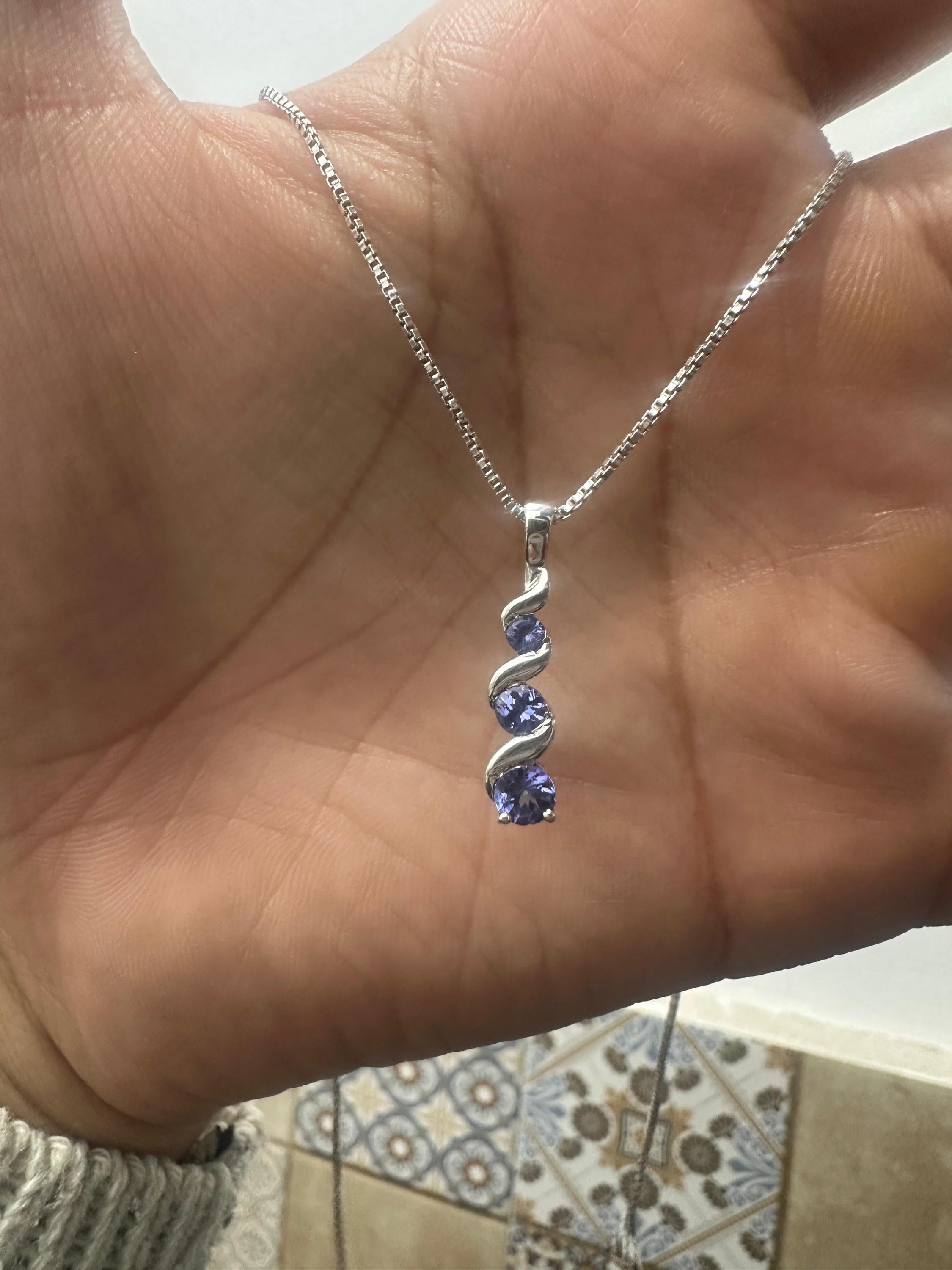 14k Gold Tanzanite Pendant | Unique Three Stone Necklace | Anniversary Gift for her