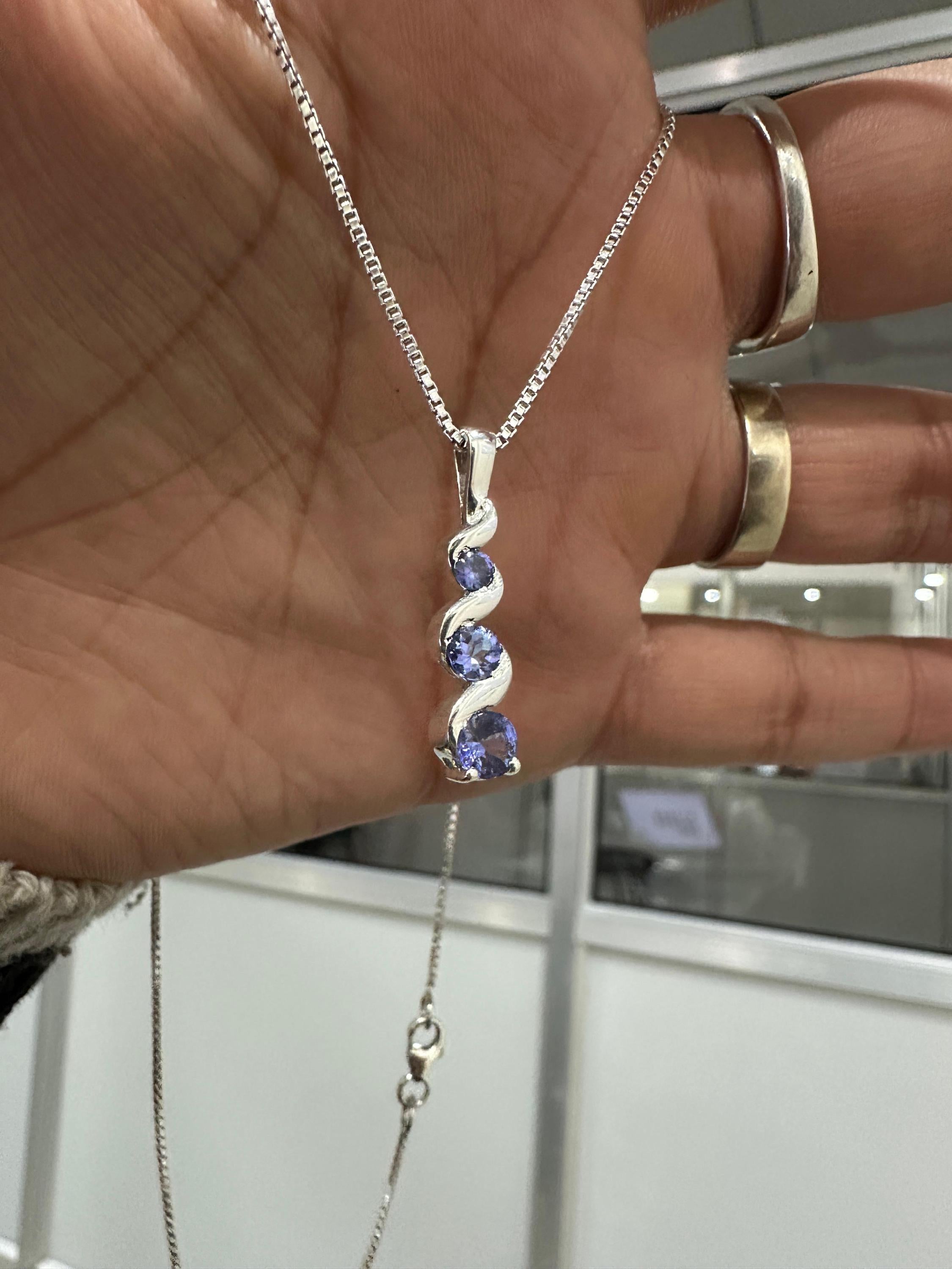 14k Gold Tanzanite Pendant | Unique Three Stone Necklace | Anniversary Gift for her