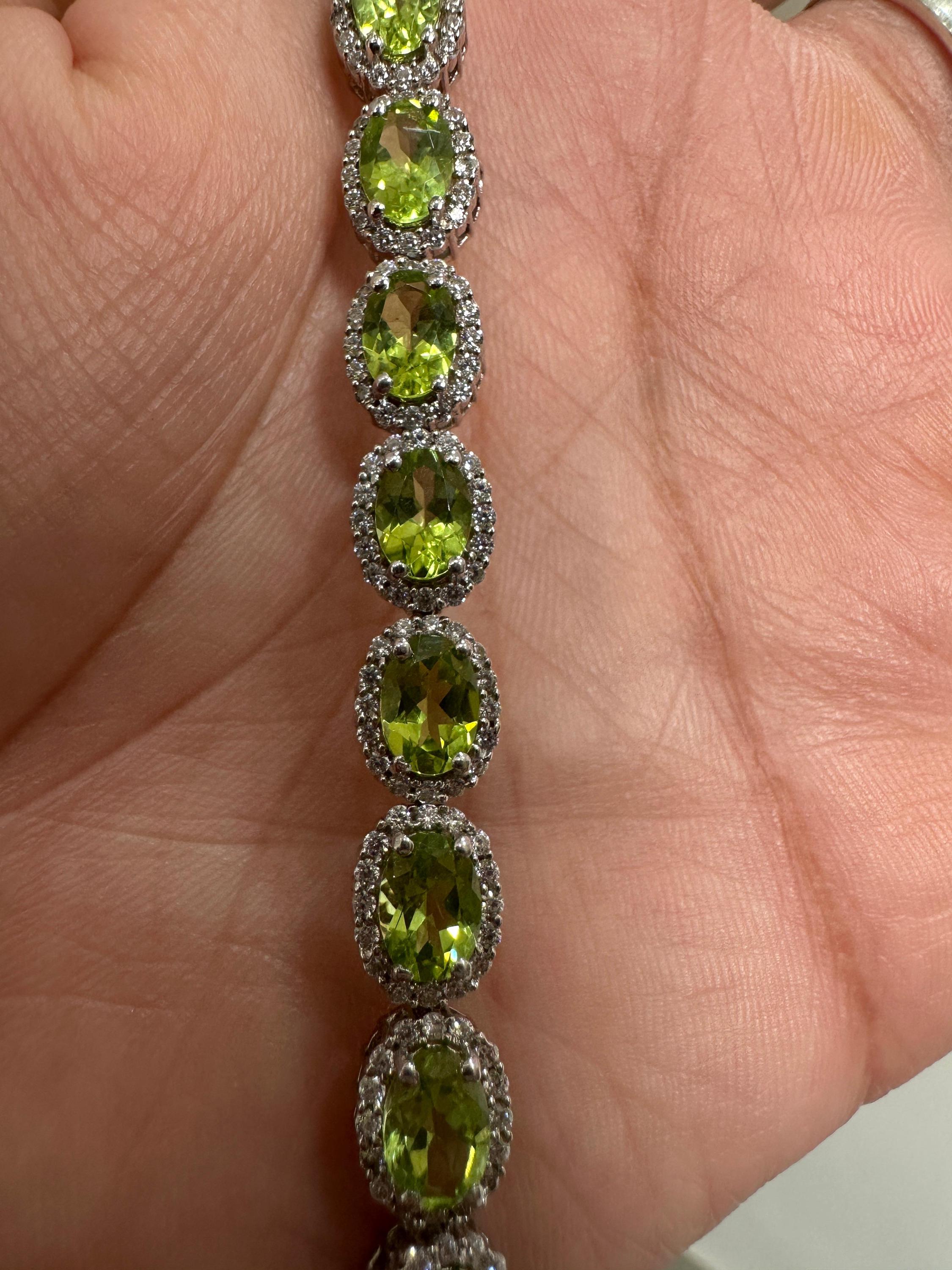 Green Peridot Halo Tennis Bracelet | 925 Sterling Silver, Fine Gemstone Jewelry for gift