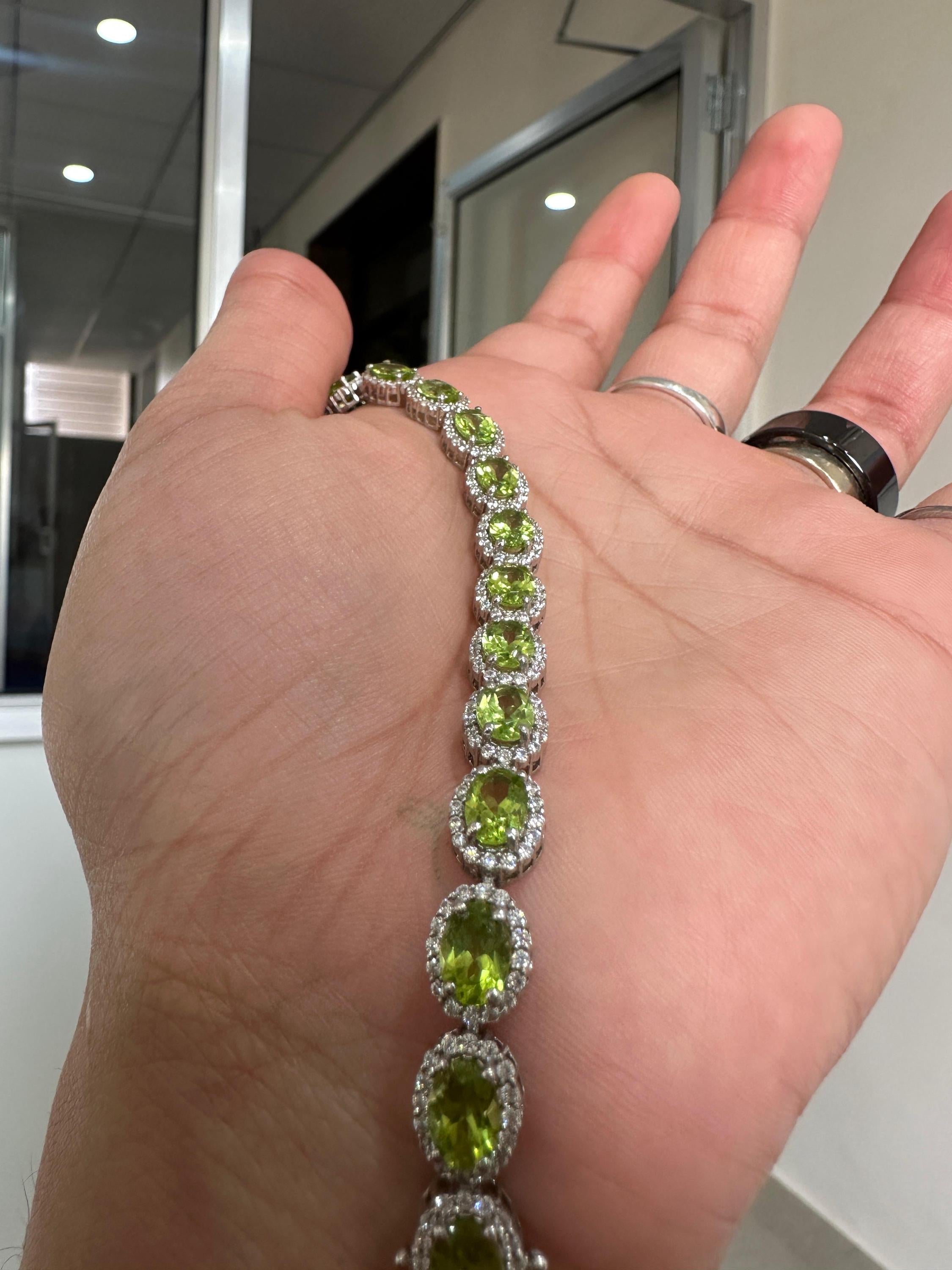 Green Peridot Halo Tennis Bracelet | 925 Sterling Silver, Fine Gemstone Jewelry for gift