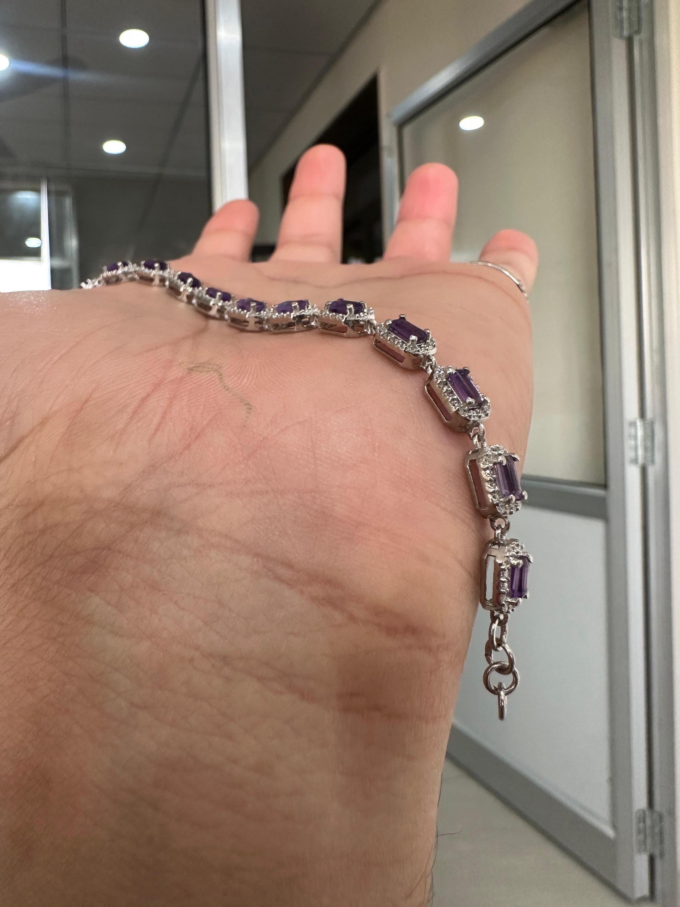Unique Amethyst Halo Bracelet | 925 Sterling Silver, Fine Jewelry for Gift
