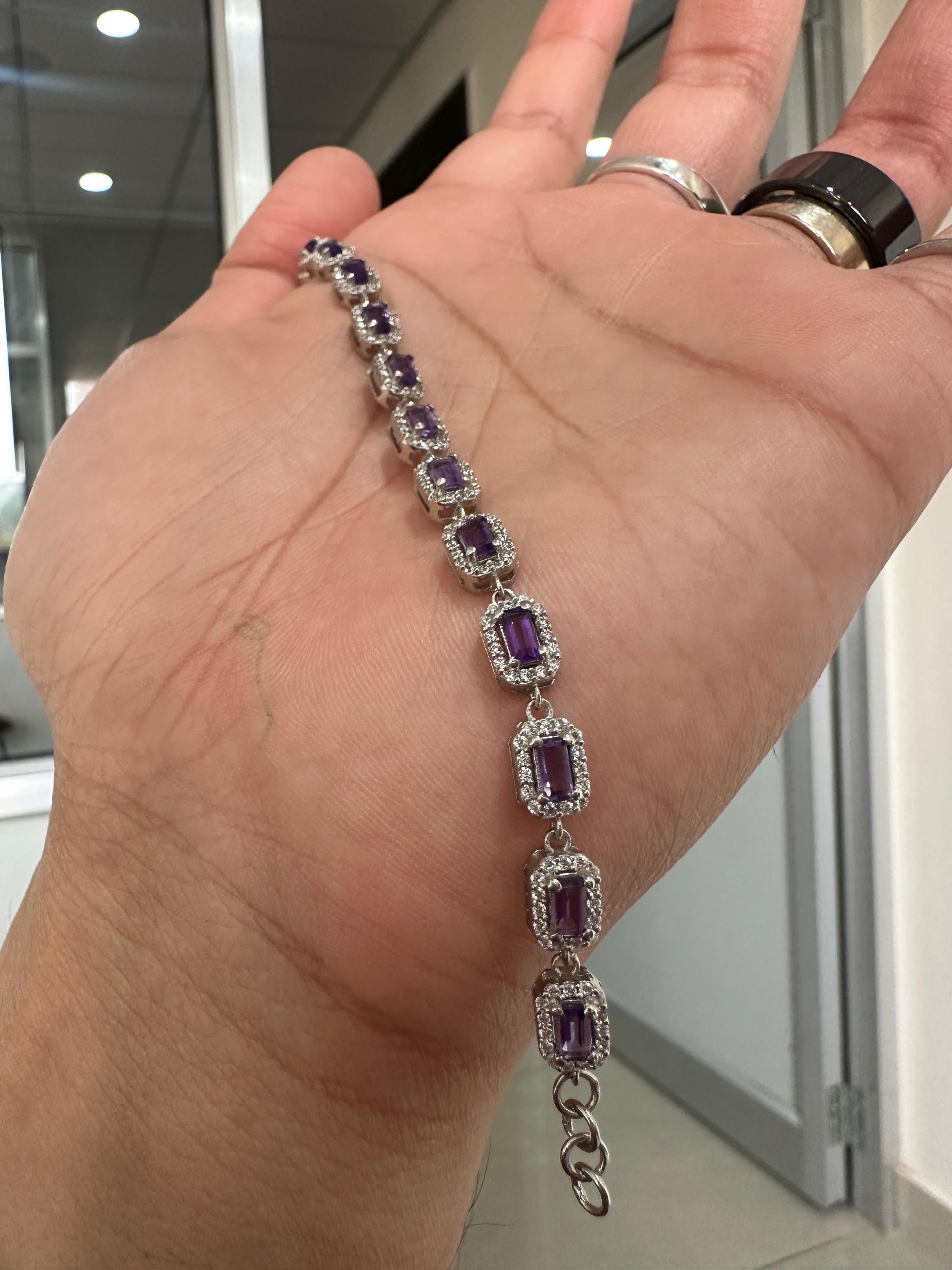 Unique Amethyst Halo Bracelet | 925 Sterling Silver, Fine Jewelry for Gift