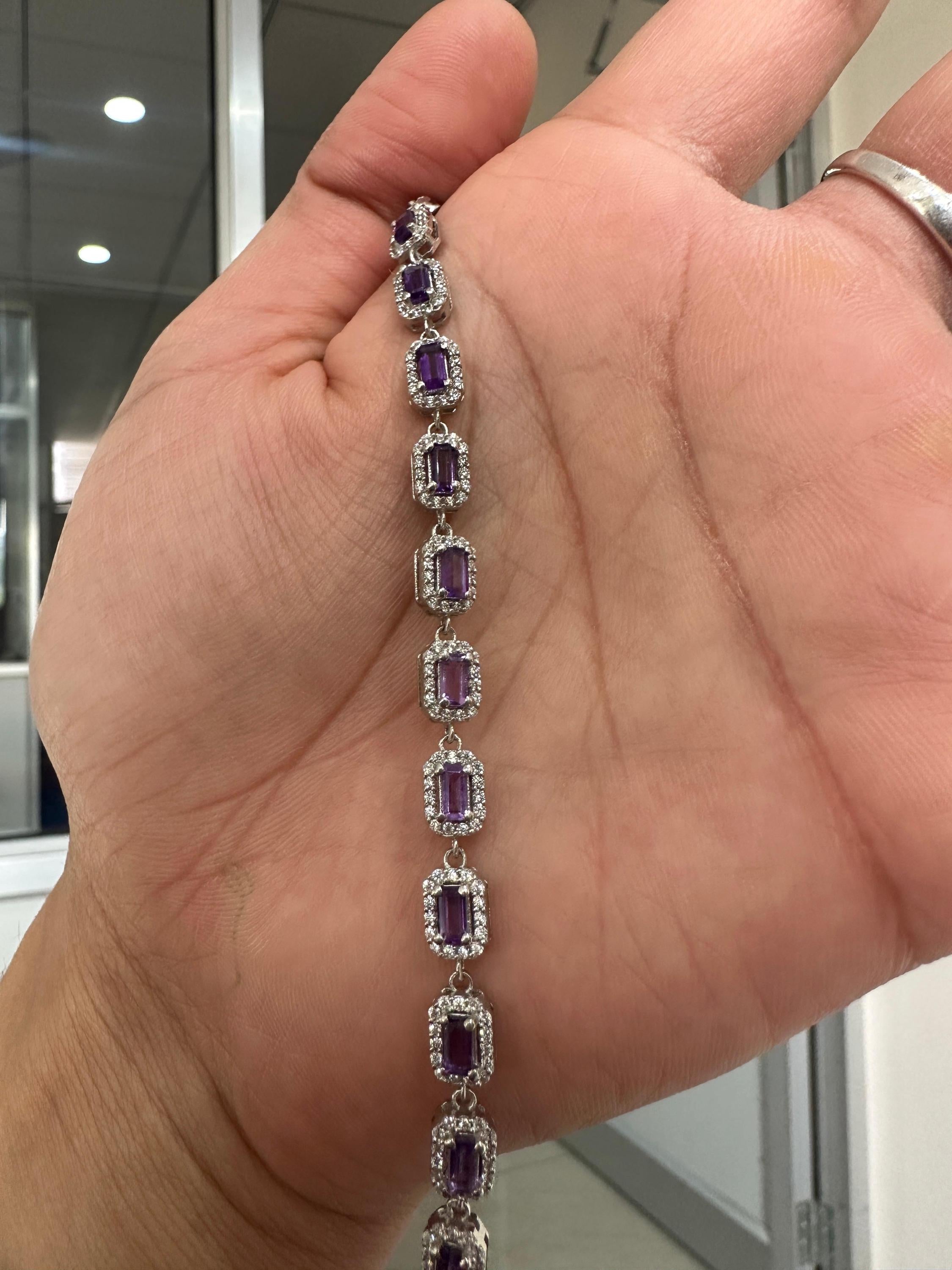 Unique Amethyst Halo Bracelet | 925 Sterling Silver, Fine Jewelry for Gift