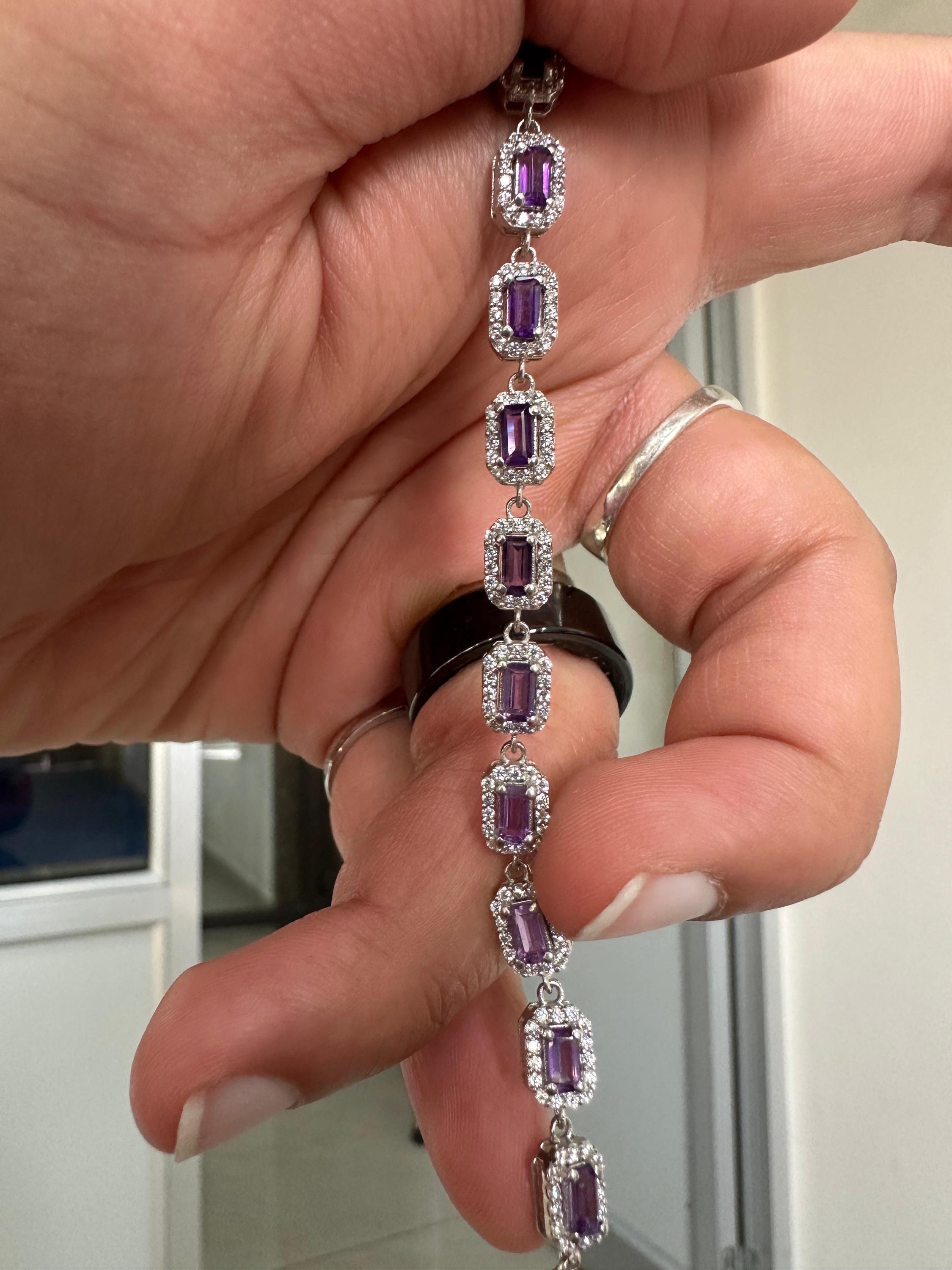 Unique Amethyst Halo Bracelet | 925 Sterling Silver, Fine Jewelry for Gift