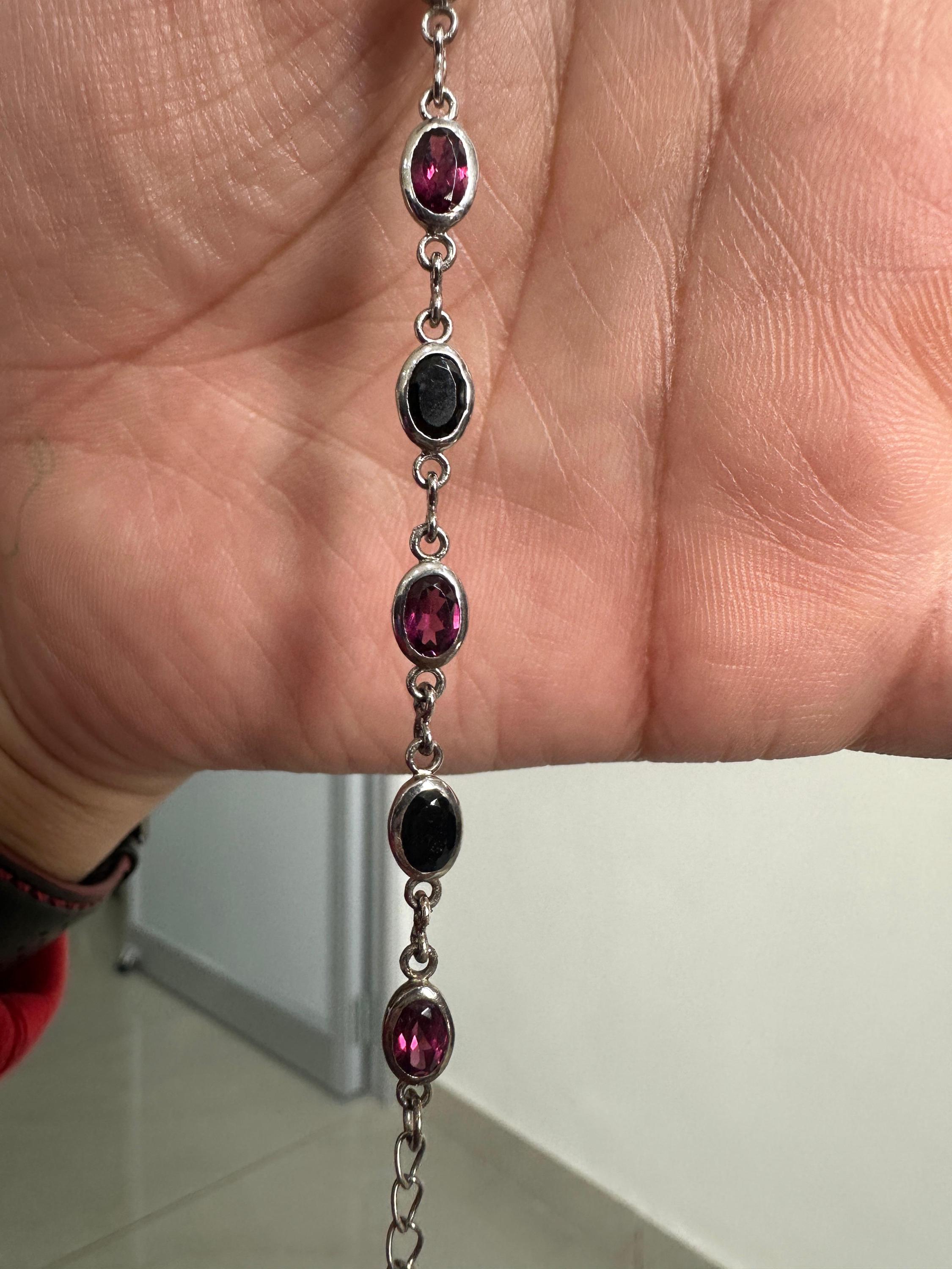 Multi Stone Rhodolite & Black Spinel Bracelet | 925 Sterling Silver, Gift for him