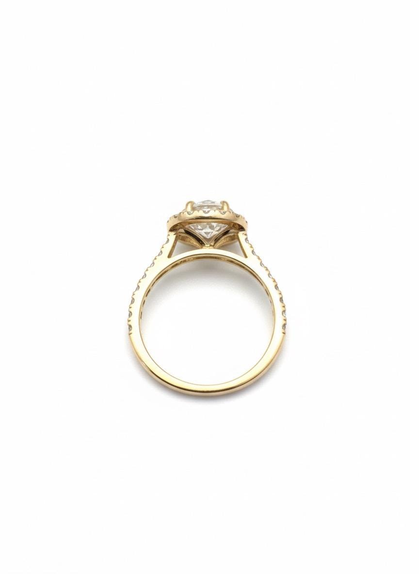 14k Yellow Gold Moissanite Halo Engagement Ring | 2 CT Wedding Ring for her