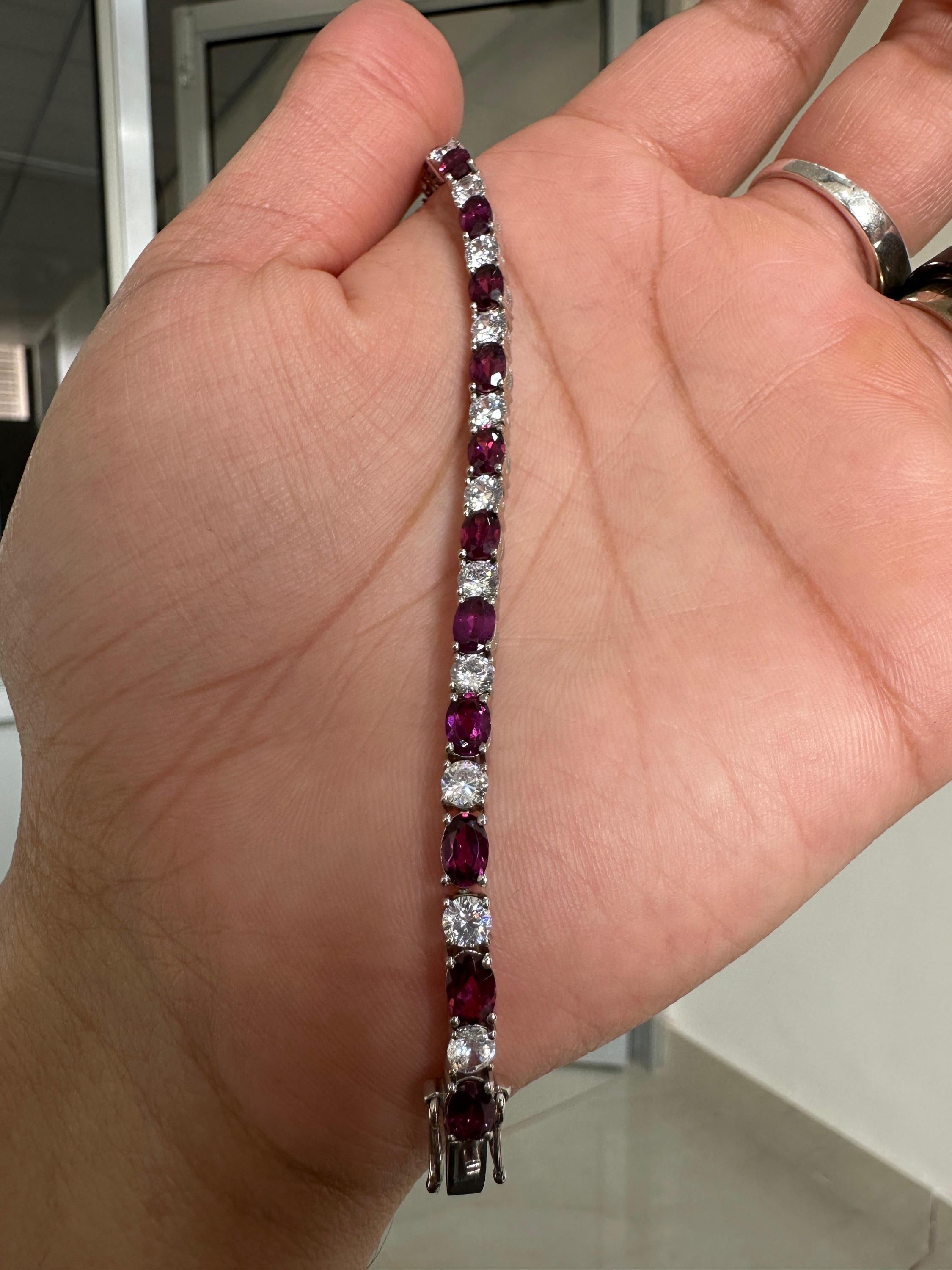 Rhodolite Diamond Tennis Bracelet | 925 Sterling Silver, Fine Jewelry for Gift