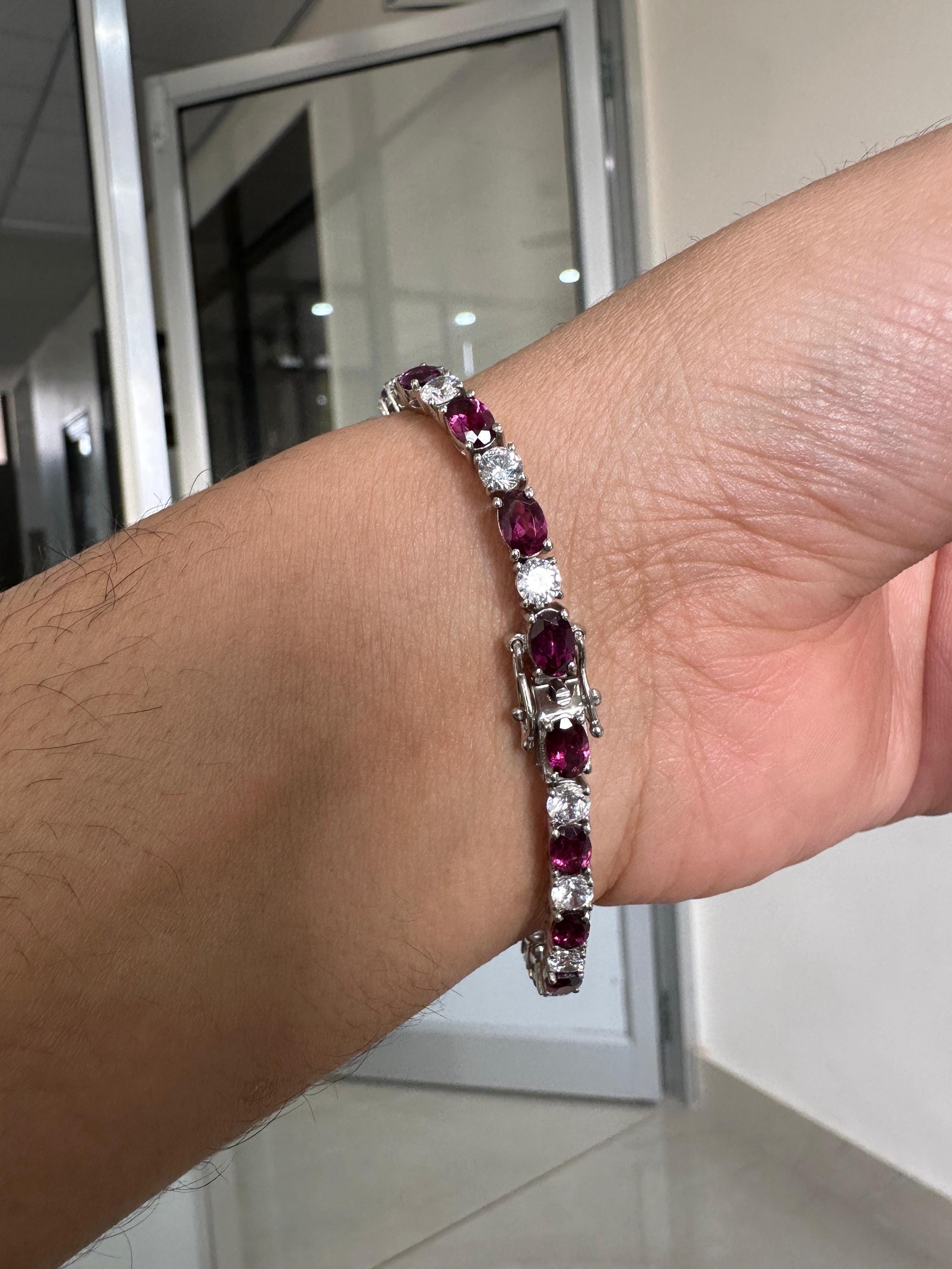 Rhodolite Diamond Tennis Bracelet | 925 Sterling Silver, Fine Jewelry for Gift