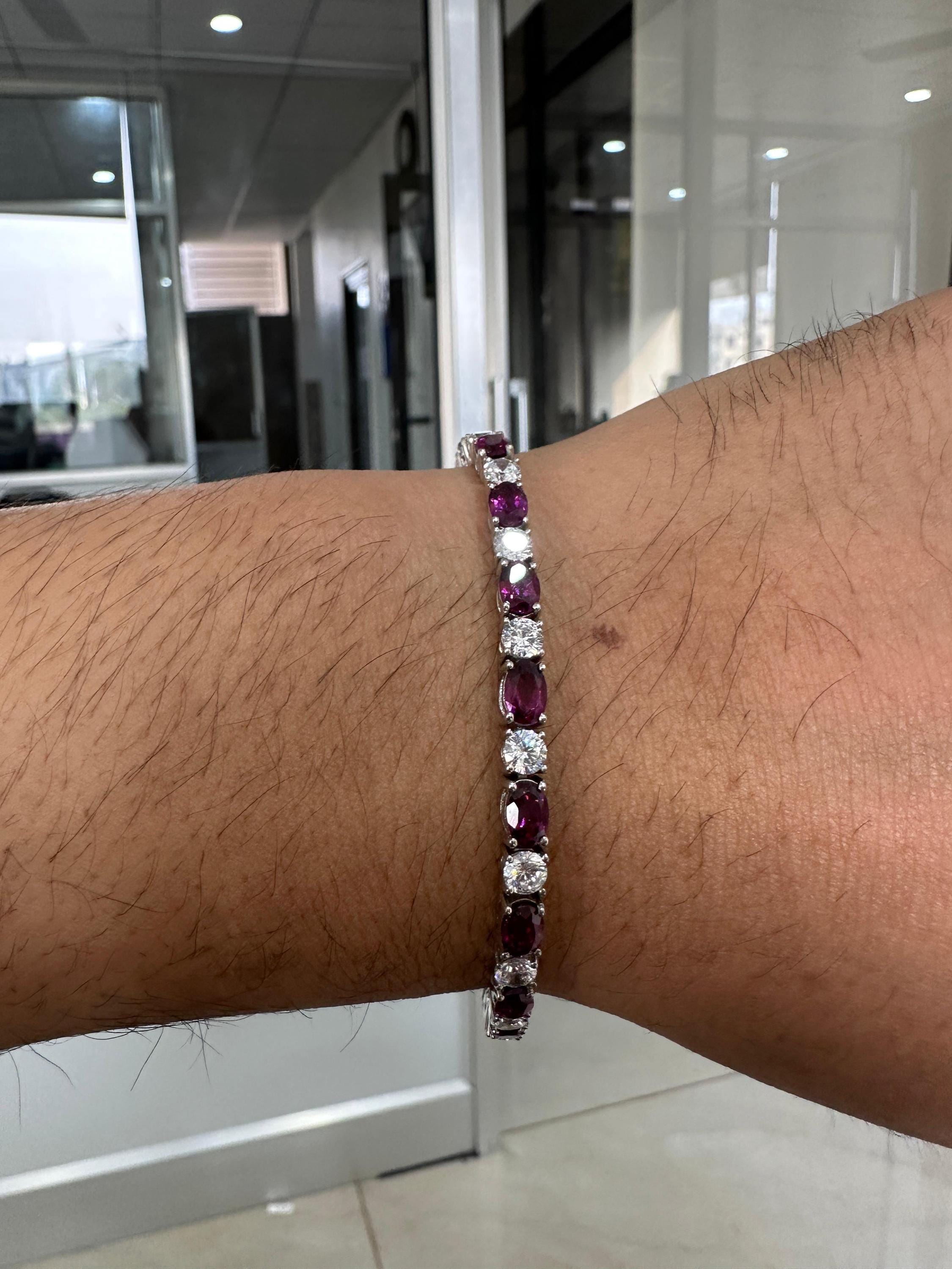 Rhodolite Diamond Tennis Bracelet | 925 Sterling Silver, Fine Jewelry for Gift