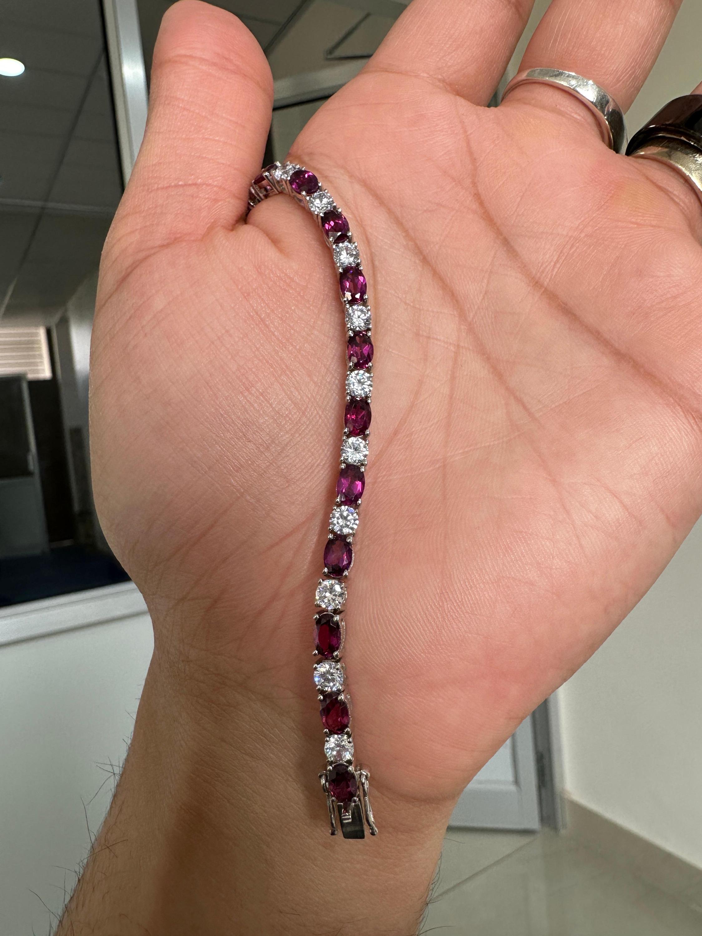 Rhodolite Diamond Tennis Bracelet | 925 Sterling Silver, Fine Jewelry for Gift