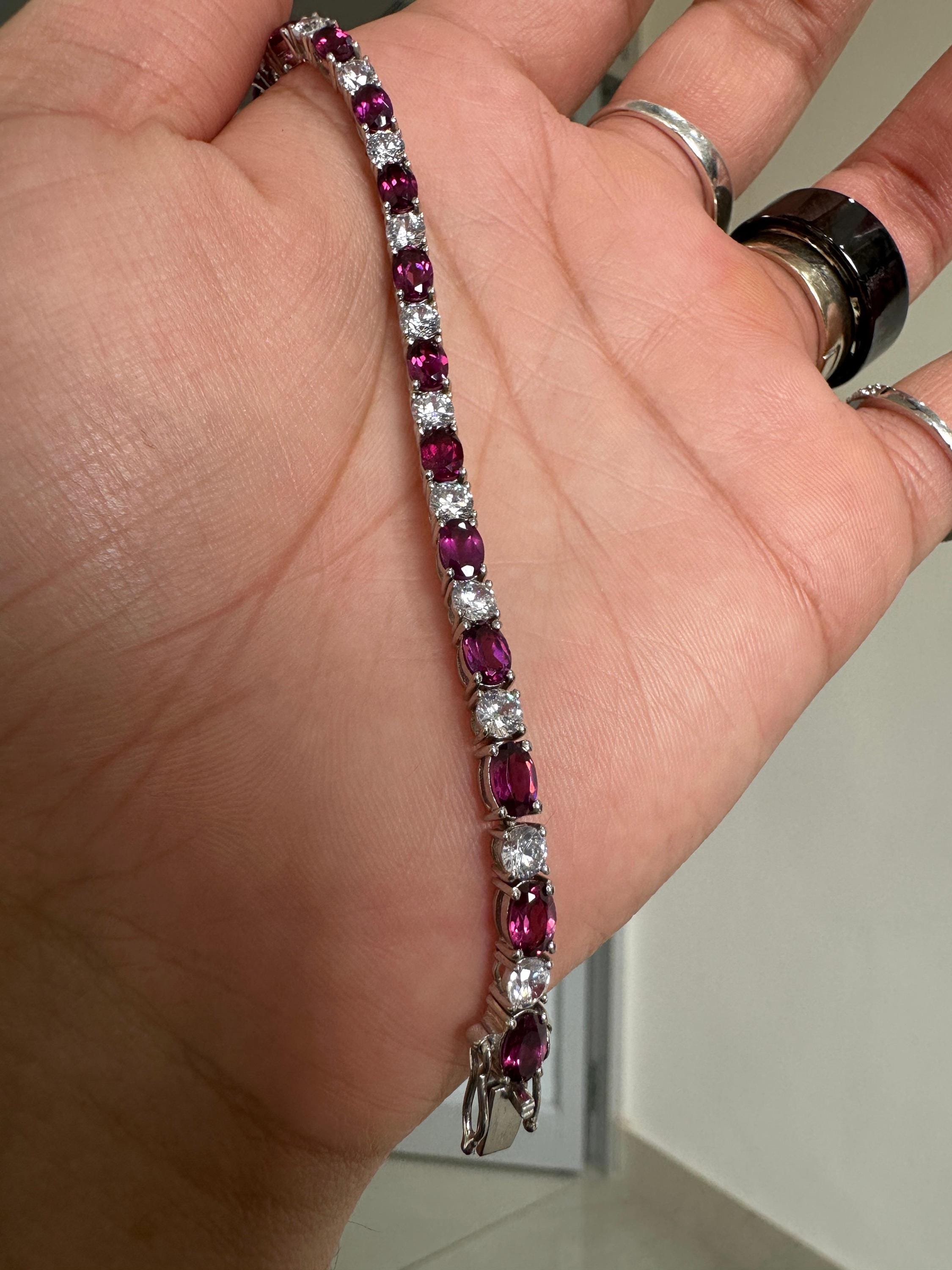Rhodolite Diamond Tennis Bracelet | 925 Sterling Silver, Fine Jewelry for Gift